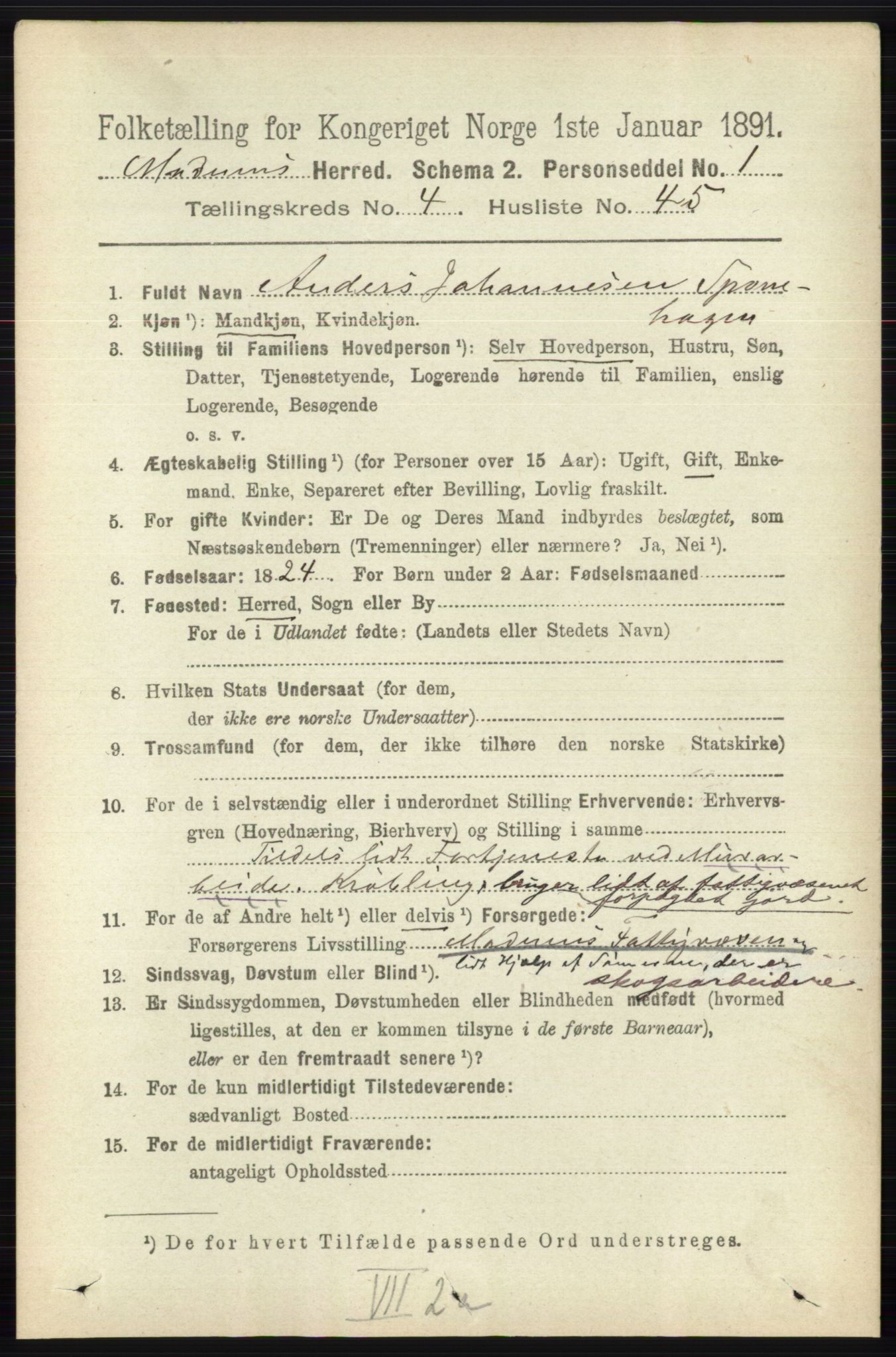 RA, 1891 census for 0623 Modum, 1891, p. 1263