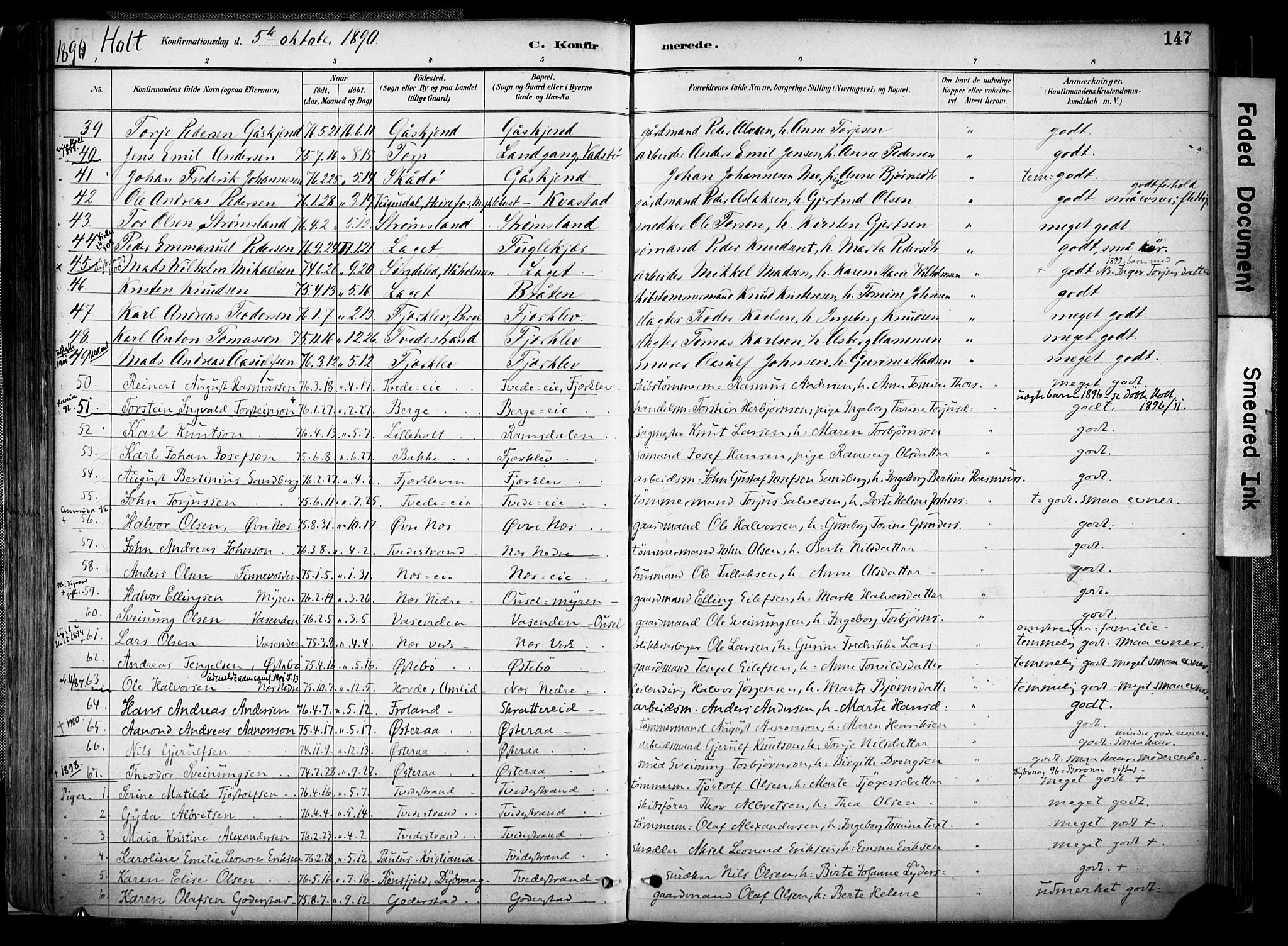 Holt sokneprestkontor, AV/SAK-1111-0021/F/Fa/L0012: Parish register (official) no. A 12, 1885-1907, p. 147