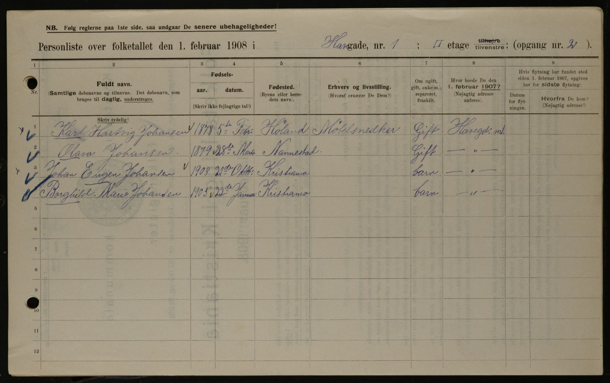 OBA, Municipal Census 1908 for Kristiania, 1908, p. 30127