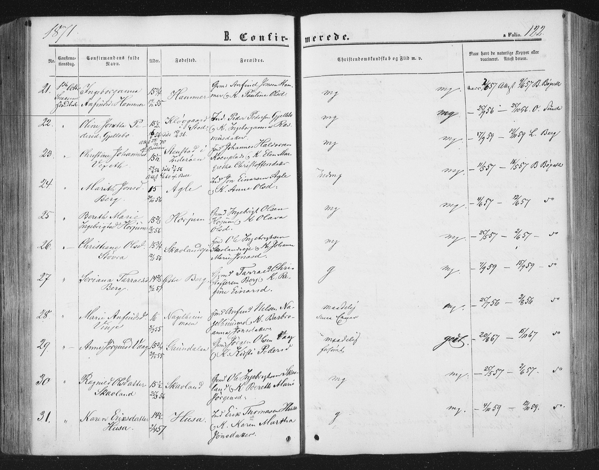 Ministerialprotokoller, klokkerbøker og fødselsregistre - Nord-Trøndelag, SAT/A-1458/749/L0472: Parish register (official) no. 749A06, 1857-1873, p. 122
