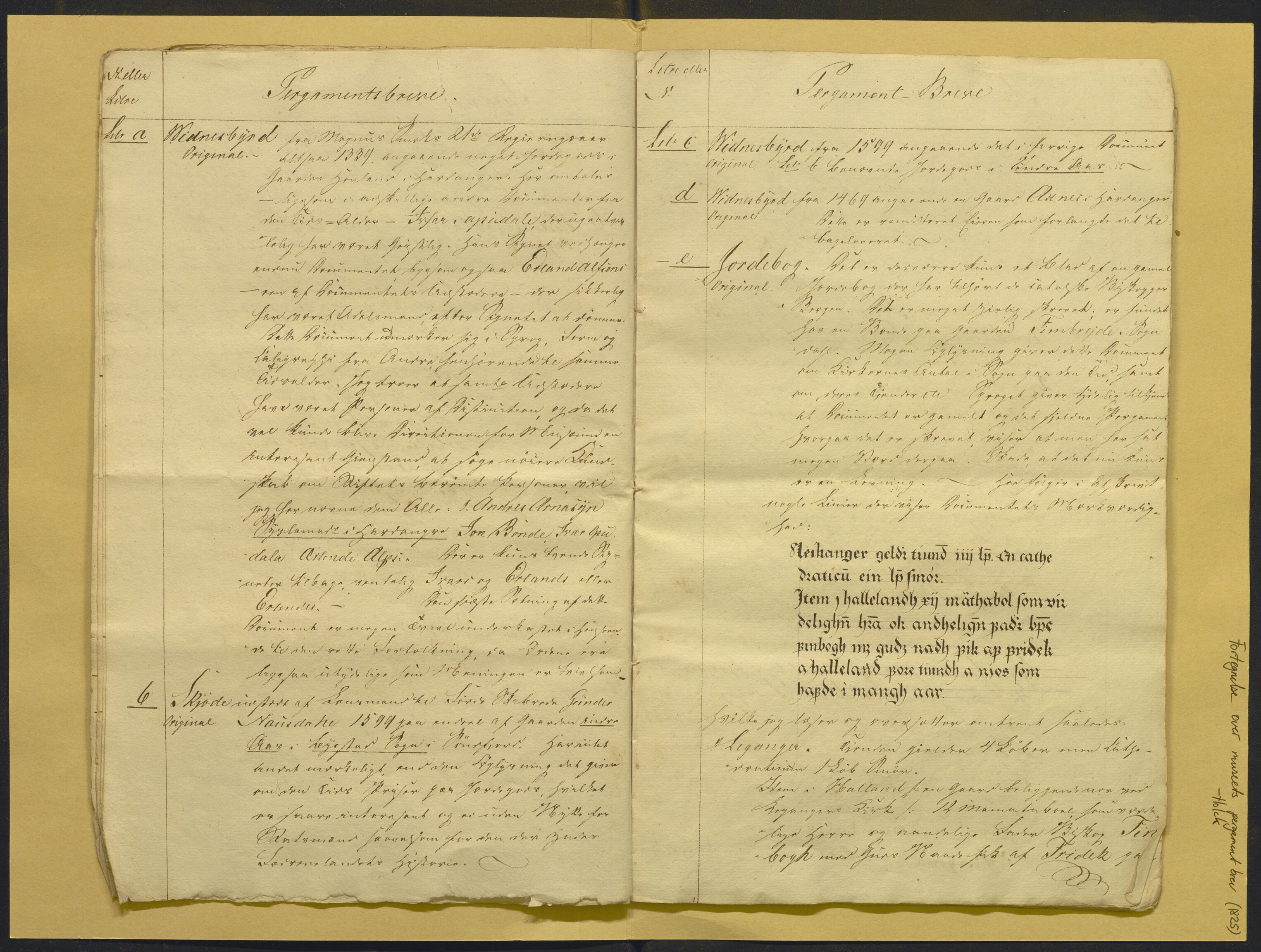 Bergens Museum, AV/SAB-A-17301/02/F/L0001: Kataloger over gjenstander og pergamentbrev , 1825-1880, p. 6