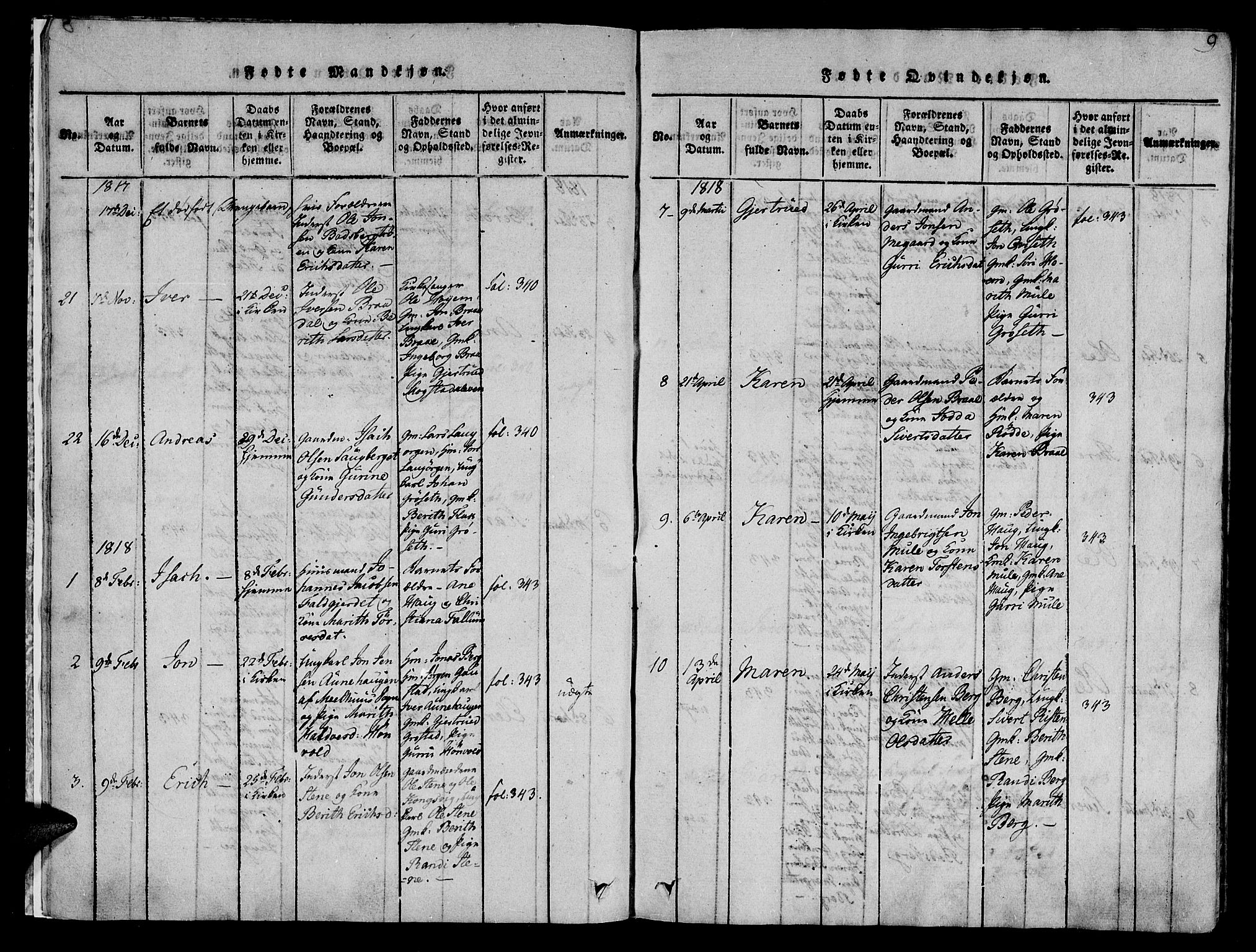 Ministerialprotokoller, klokkerbøker og fødselsregistre - Sør-Trøndelag, SAT/A-1456/612/L0372: Parish register (official) no. 612A06 /1, 1816-1828, p. 9