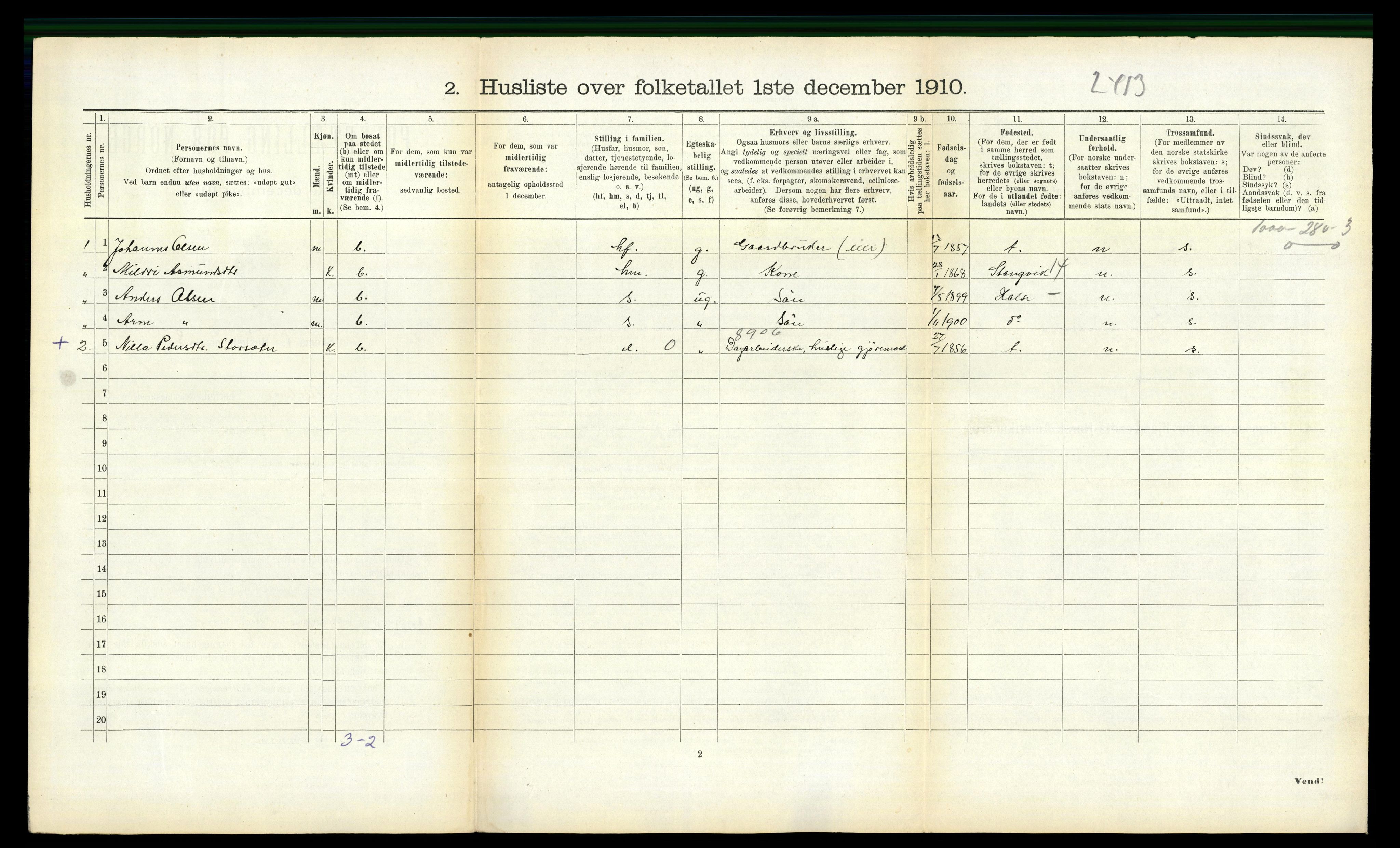 RA, 1910 census for Tustna, 1910, p. 415