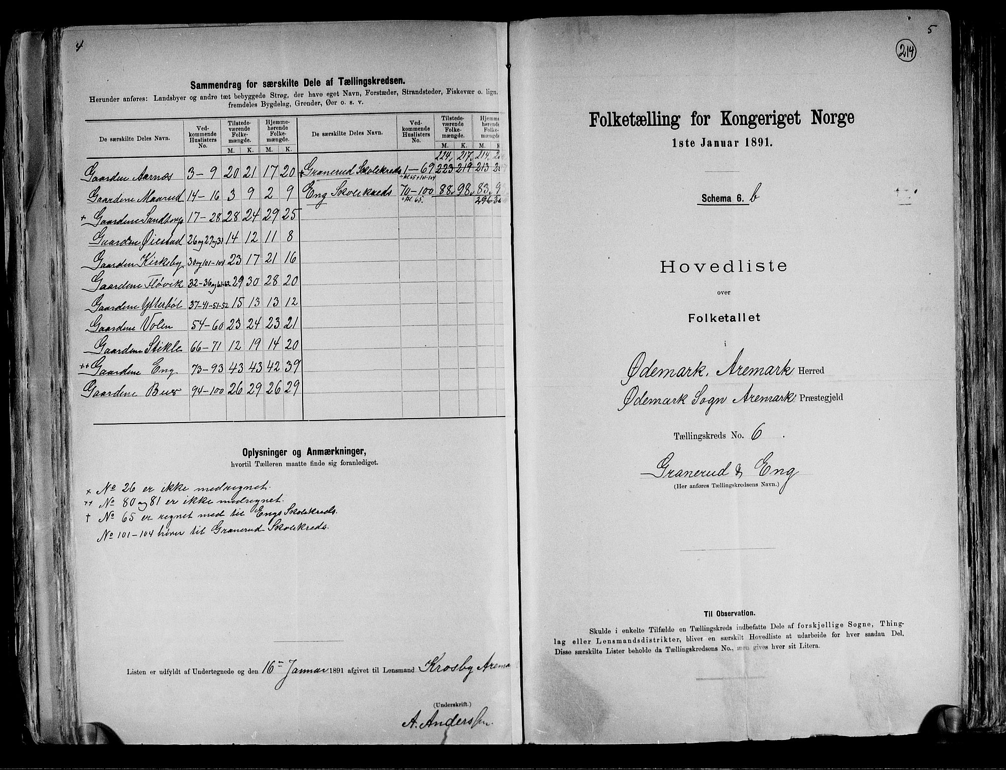 RA, 1891 census for 0118 Aremark, 1891, p. 18