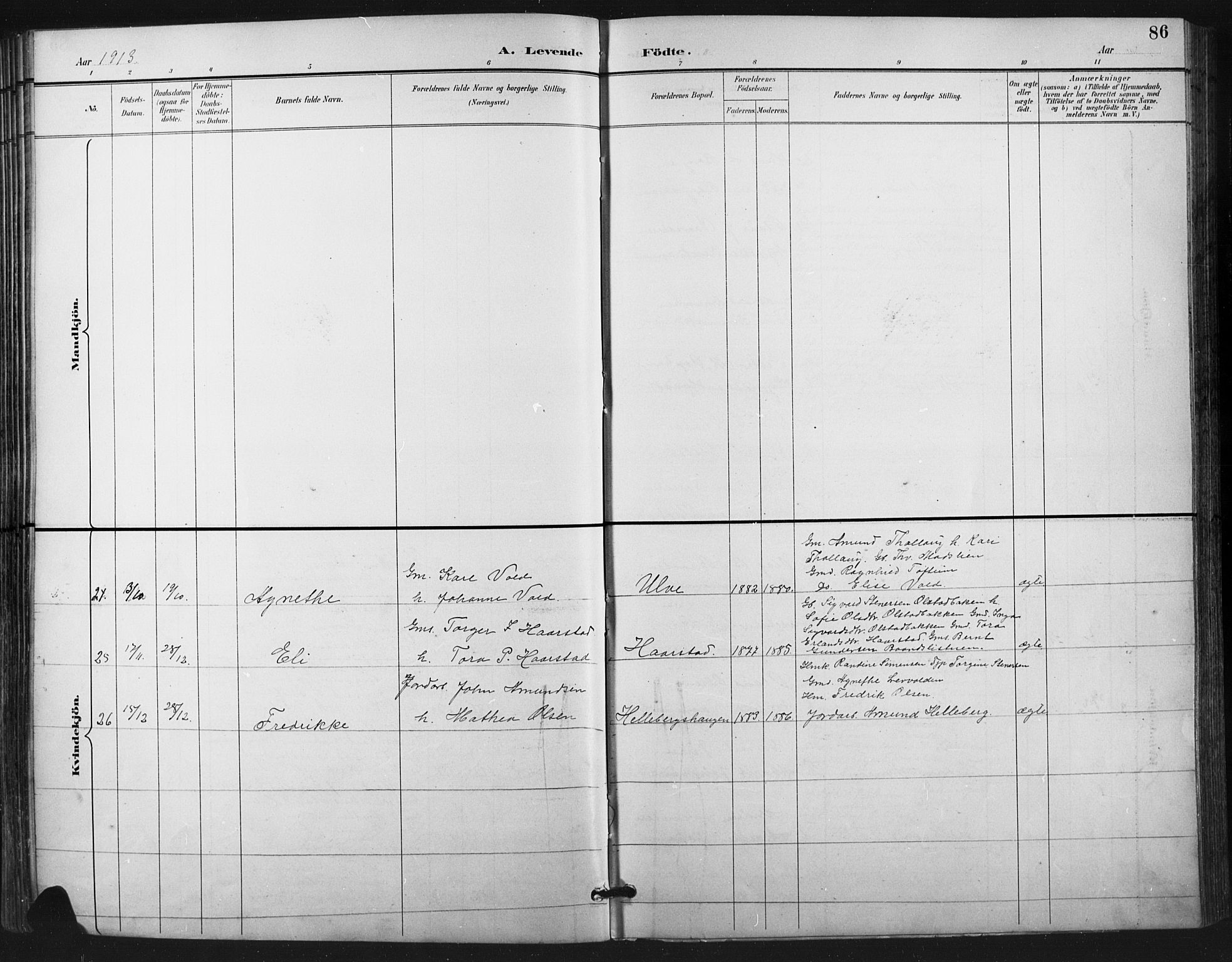 Vestre Gausdal prestekontor, SAH/PREST-094/H/Ha/Hab/L0003: Parish register (copy) no. 3, 1896-1925, p. 86