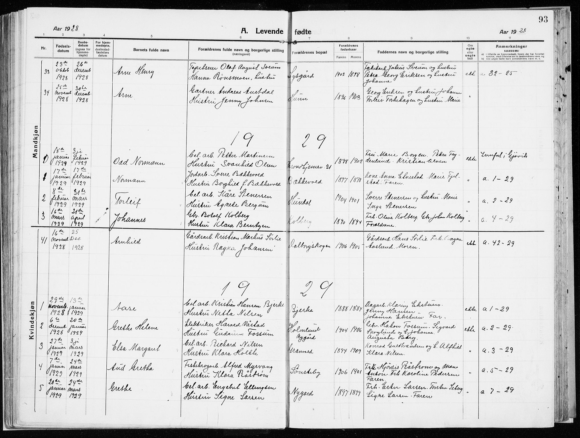 Vardal prestekontor, AV/SAH-PREST-100/H/Ha/Haa/L0017: Parish register (official) no. 17, 1915-1929, p. 93