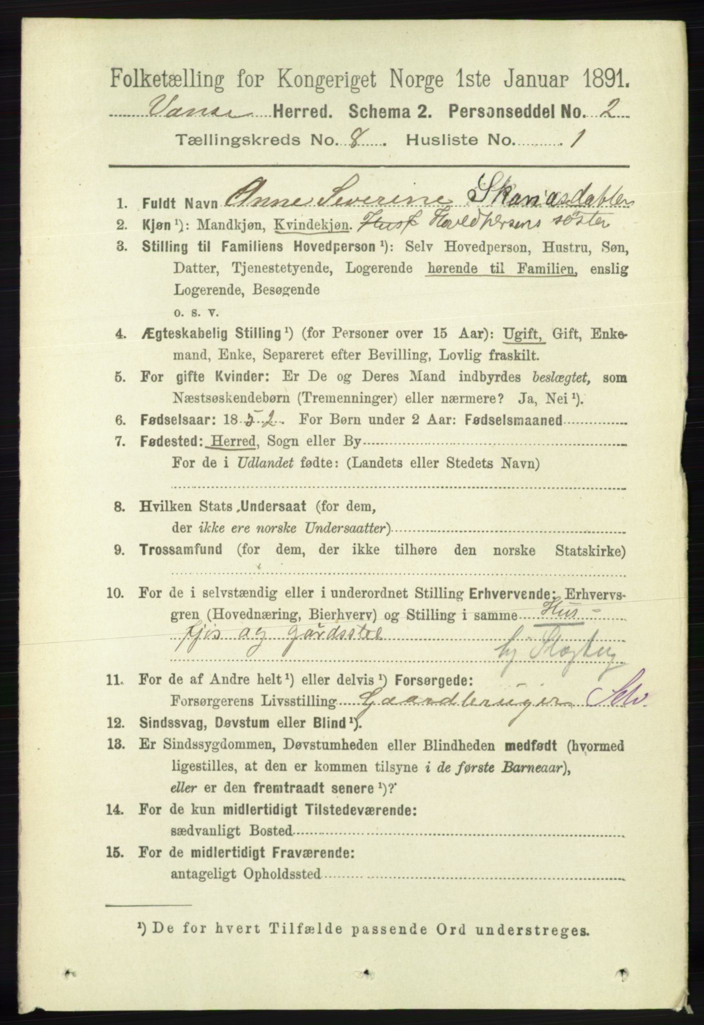 RA, 1891 census for 1041 Vanse, 1891, p. 4907