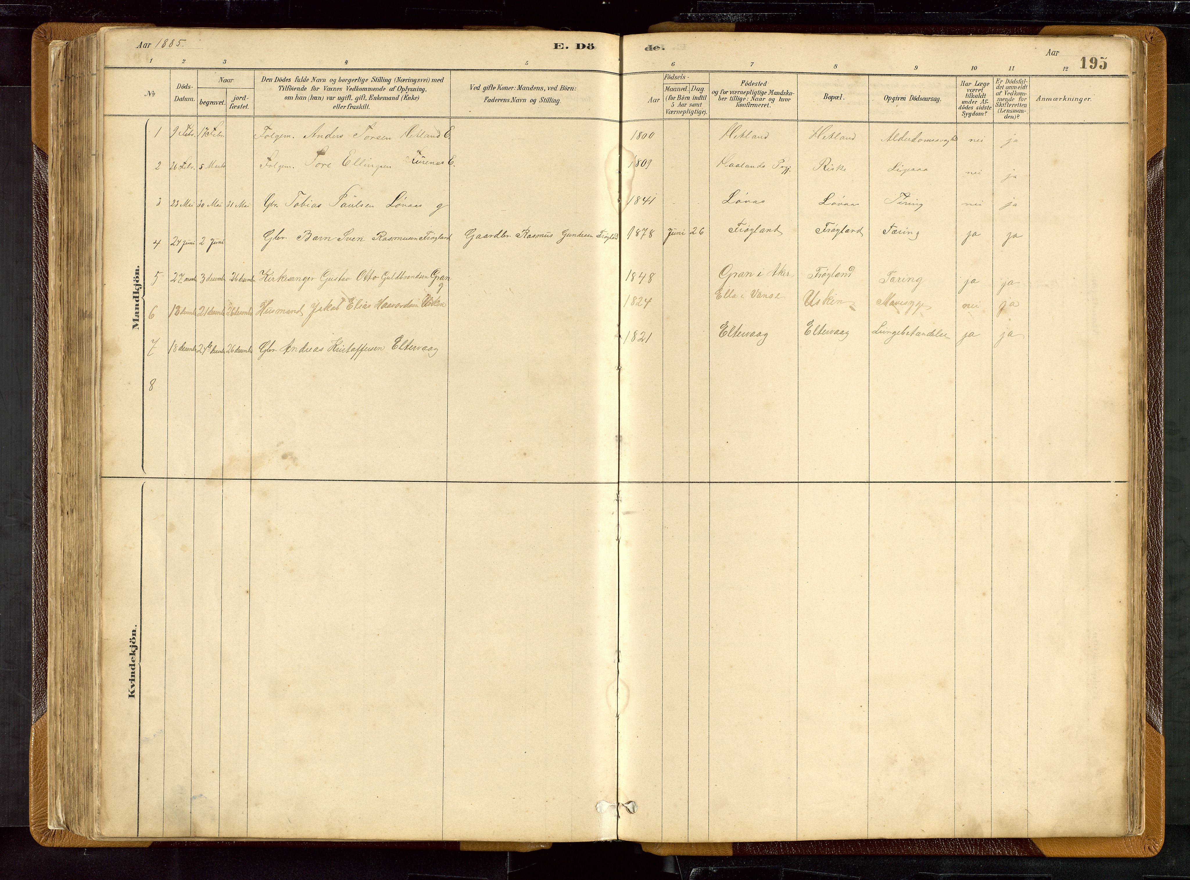 Hetland sokneprestkontor, SAST/A-101826/30/30BB/L0007: Parish register (copy) no. B 7, 1878-1910, p. 195