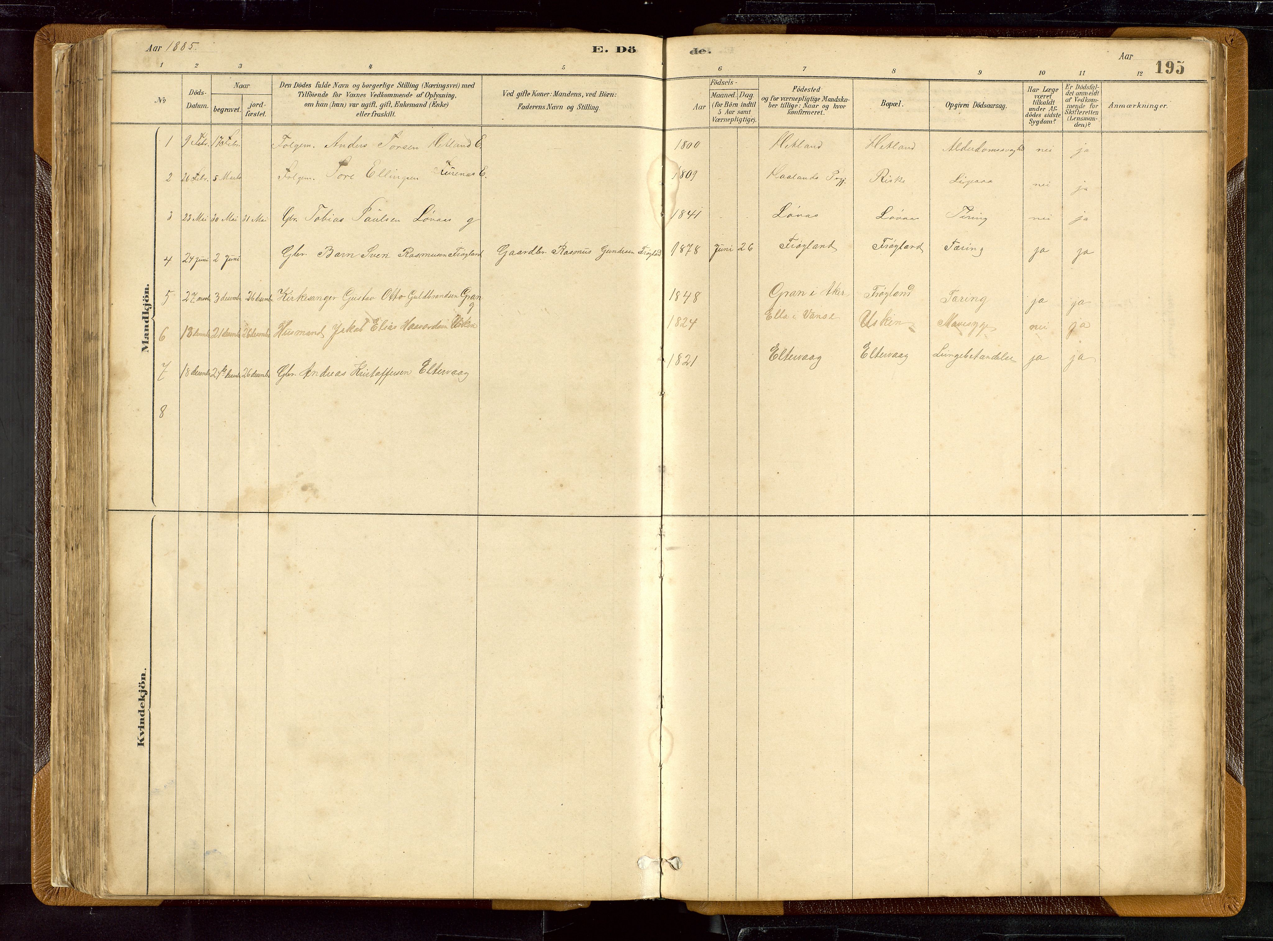 Hetland sokneprestkontor, AV/SAST-A-101826/30/30BB/L0007: Parish register (copy) no. B 7, 1878-1910, p. 195