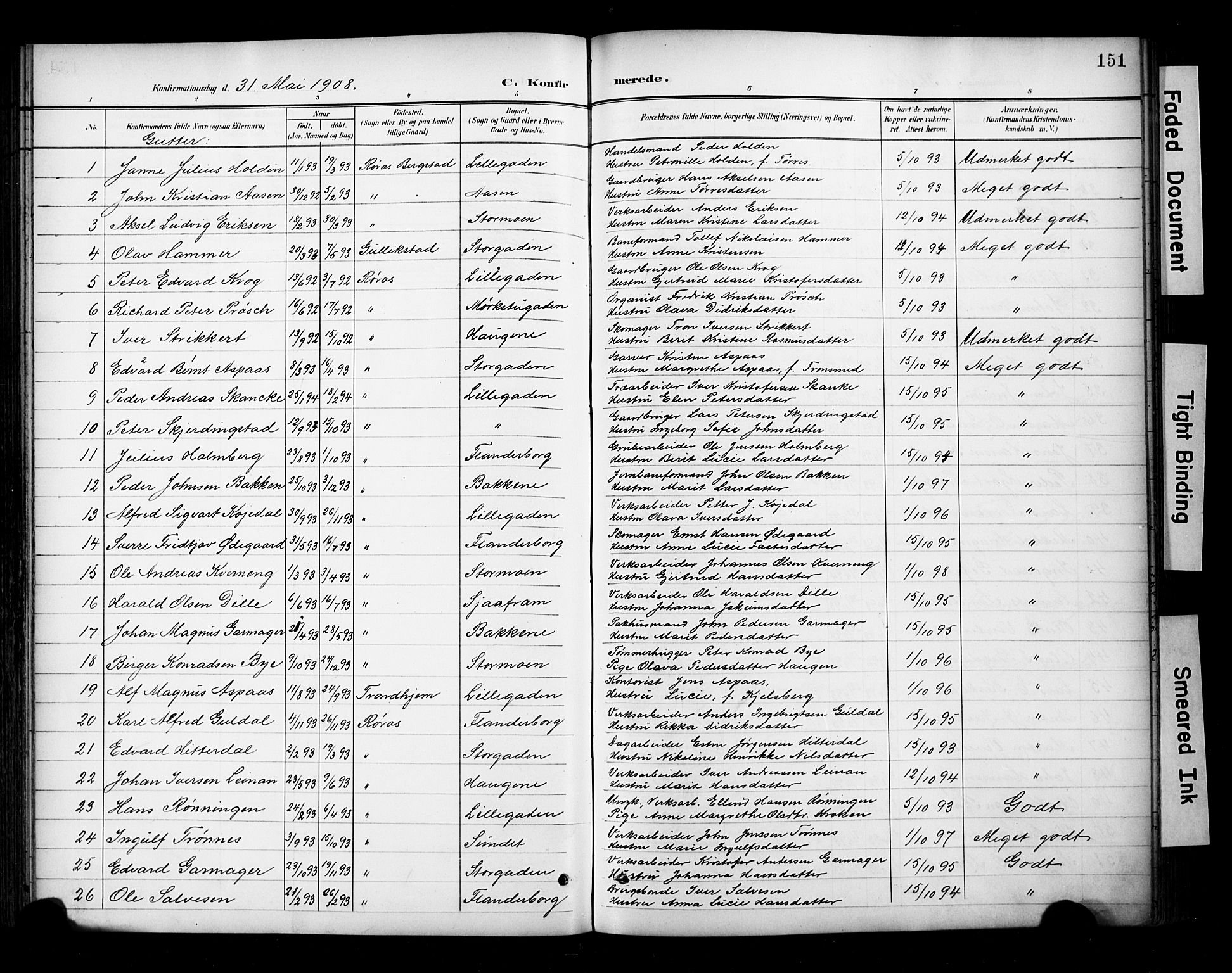 Ministerialprotokoller, klokkerbøker og fødselsregistre - Sør-Trøndelag, SAT/A-1456/681/L0936: Parish register (official) no. 681A14, 1899-1908, p. 151