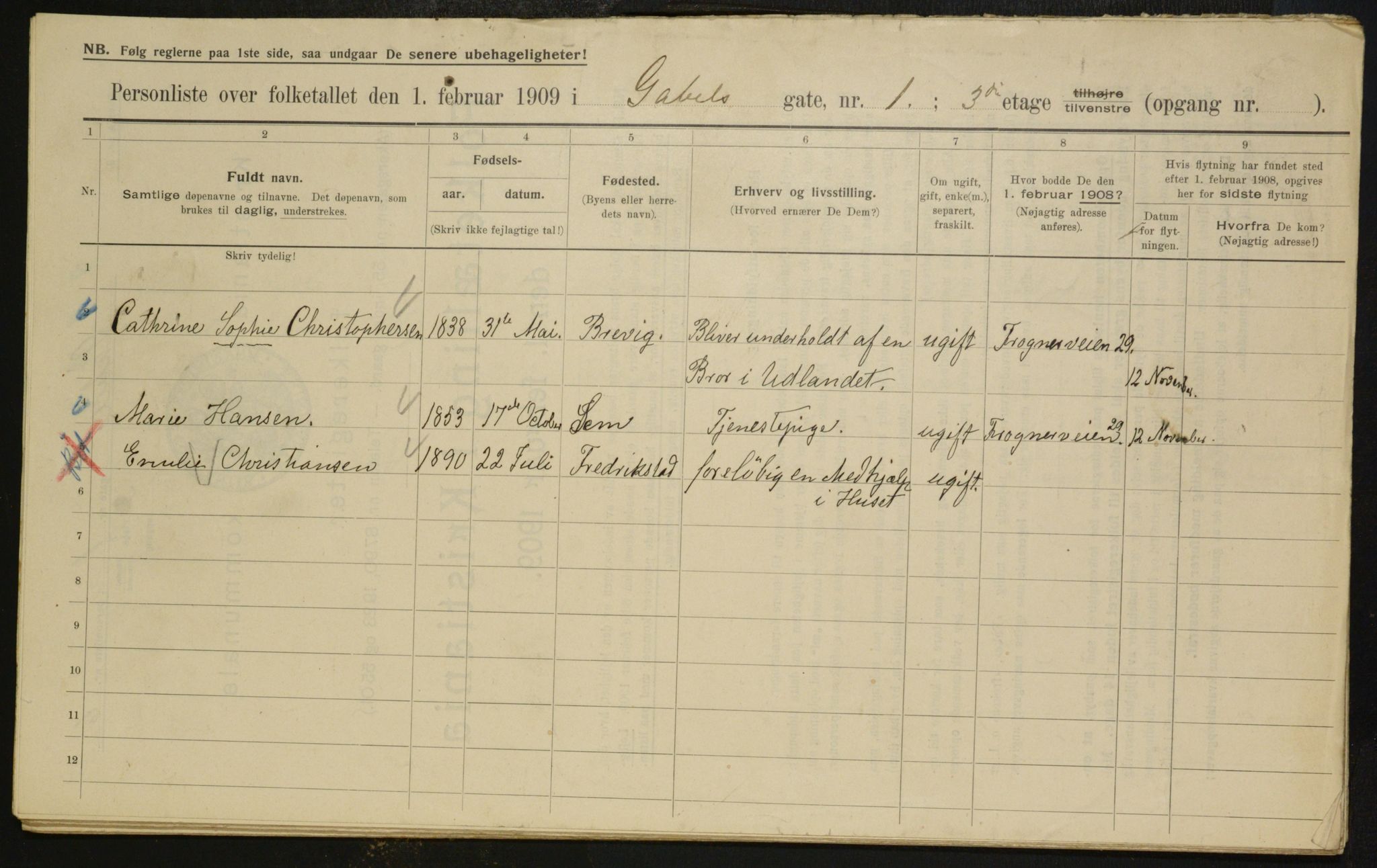 OBA, Municipal Census 1909 for Kristiania, 1909, p. 25927