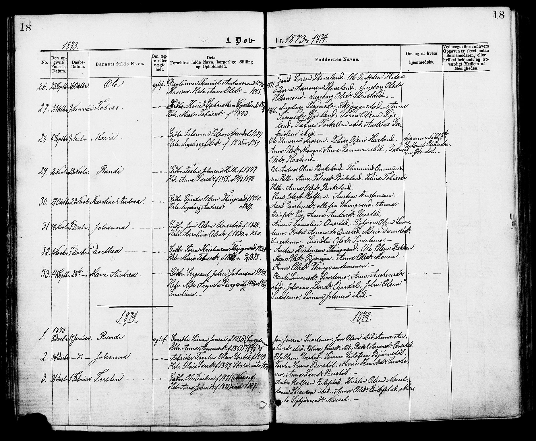 Hægebostad sokneprestkontor, AV/SAK-1111-0024/F/Fa/Faa/L0005: Parish register (official) no. A 5, 1864-1886, p. 18