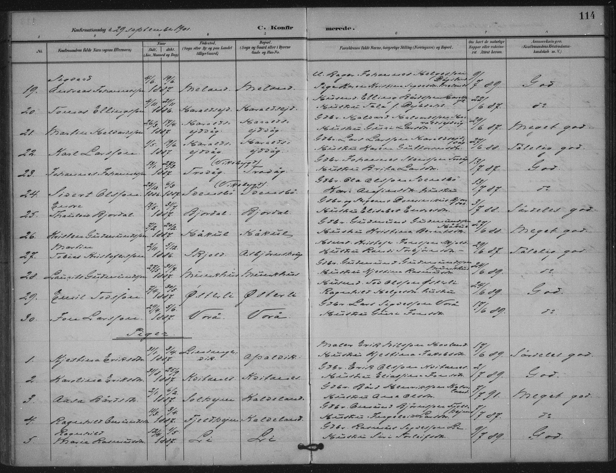 Skjold sokneprestkontor, AV/SAST-A-101847/H/Ha/Haa/L0011: Parish register (official) no. A 11, 1897-1914, p. 114