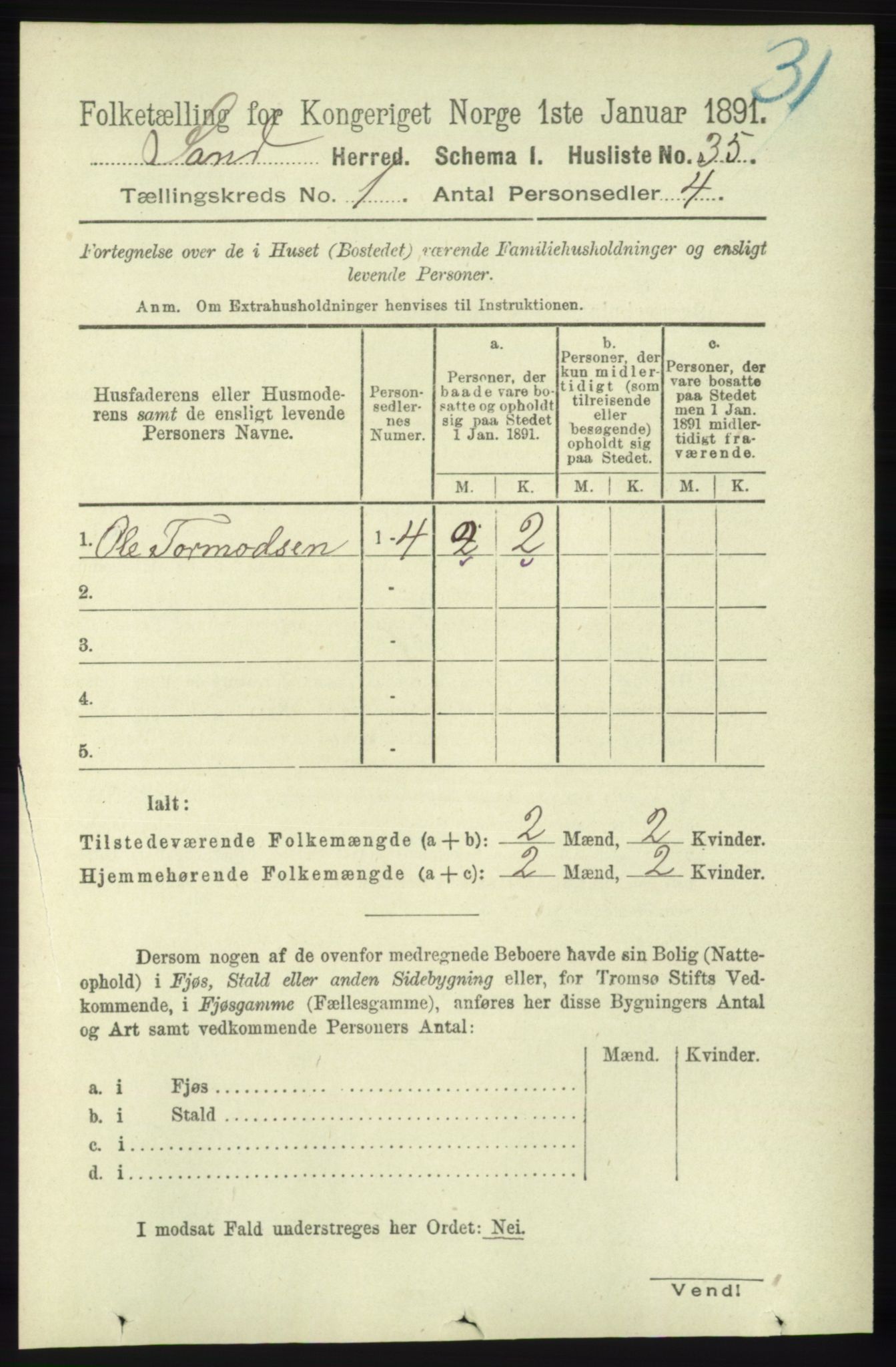 RA, 1891 census for 1136 Sand, 1891, p. 50