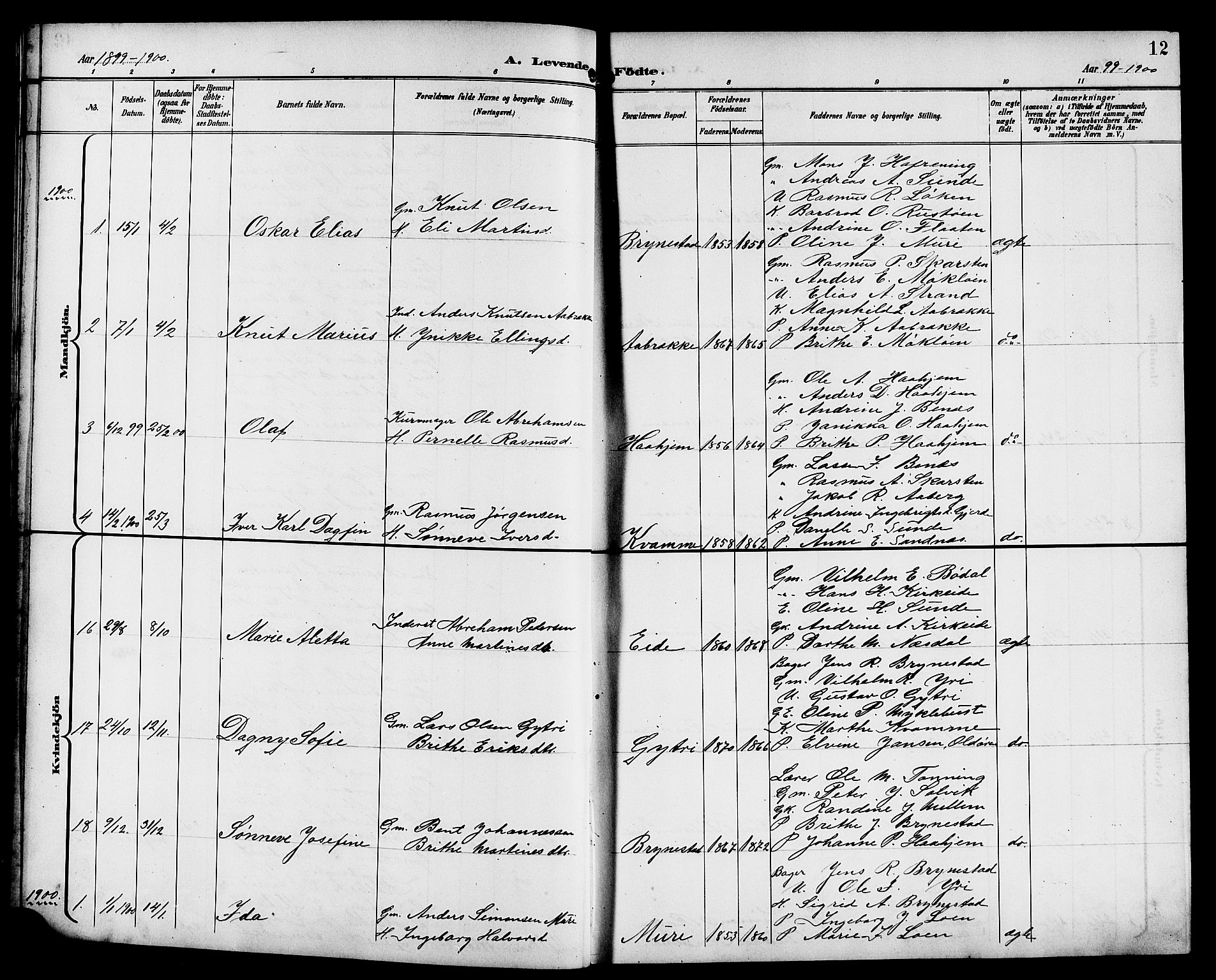 Innvik sokneprestembete, AV/SAB-A-80501: Parish register (copy) no. B 4, 1898-1916, p. 12