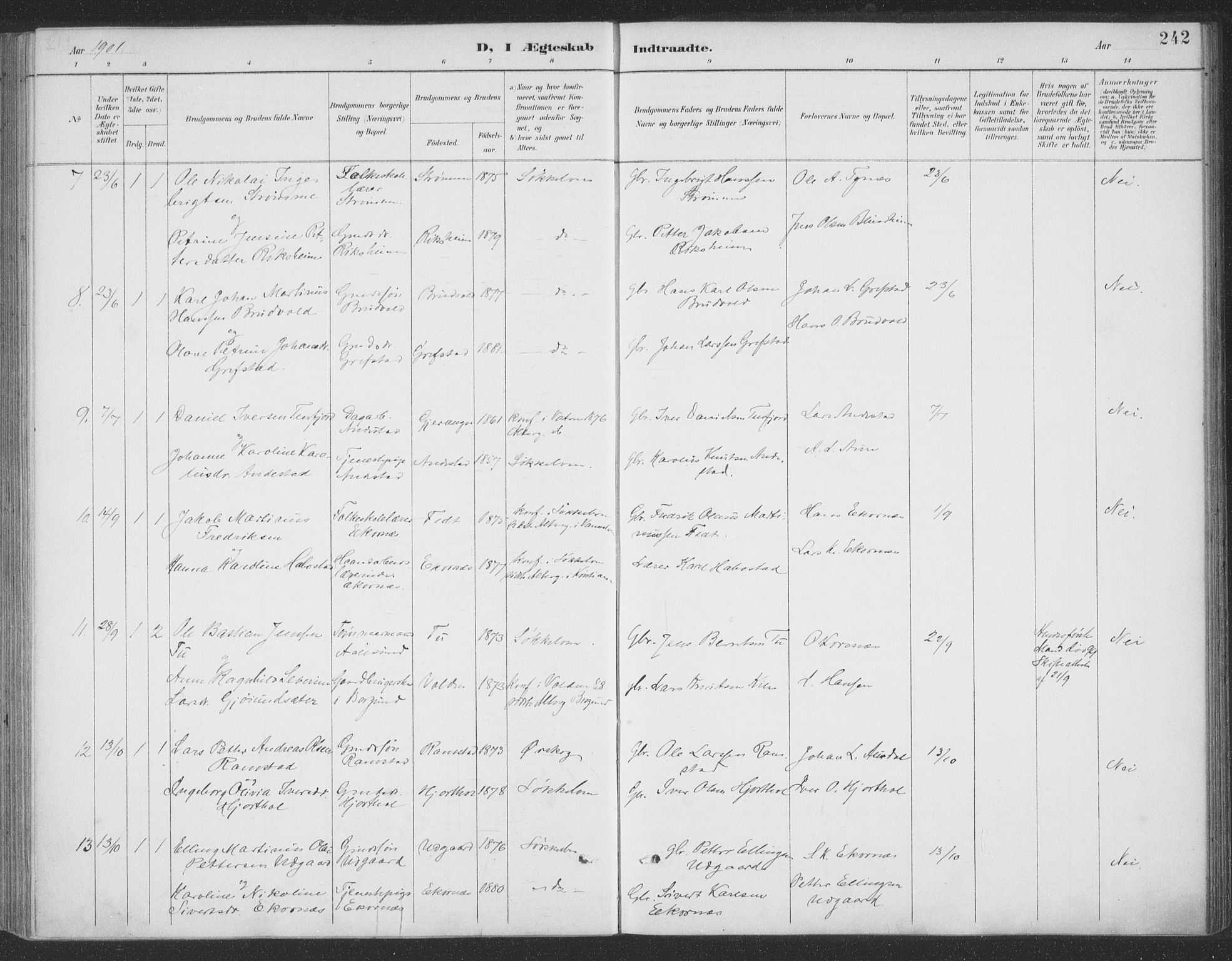 Ministerialprotokoller, klokkerbøker og fødselsregistre - Møre og Romsdal, SAT/A-1454/523/L0335: Parish register (official) no. 523A02, 1891-1911, p. 242