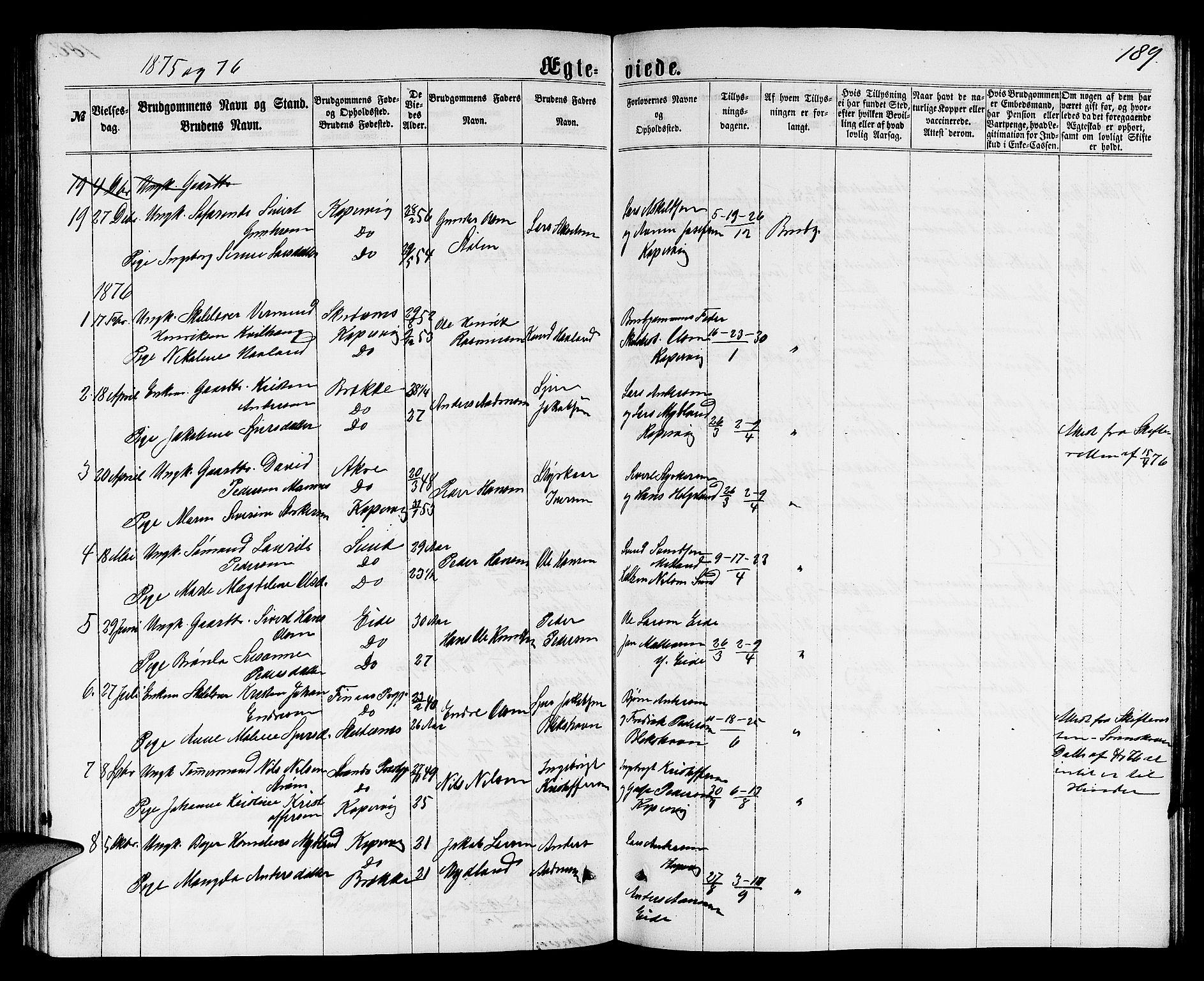 Avaldsnes sokneprestkontor, SAST/A -101851/H/Ha/Hab/L0004: Parish register (copy) no. B 4, 1861-1876, p. 189