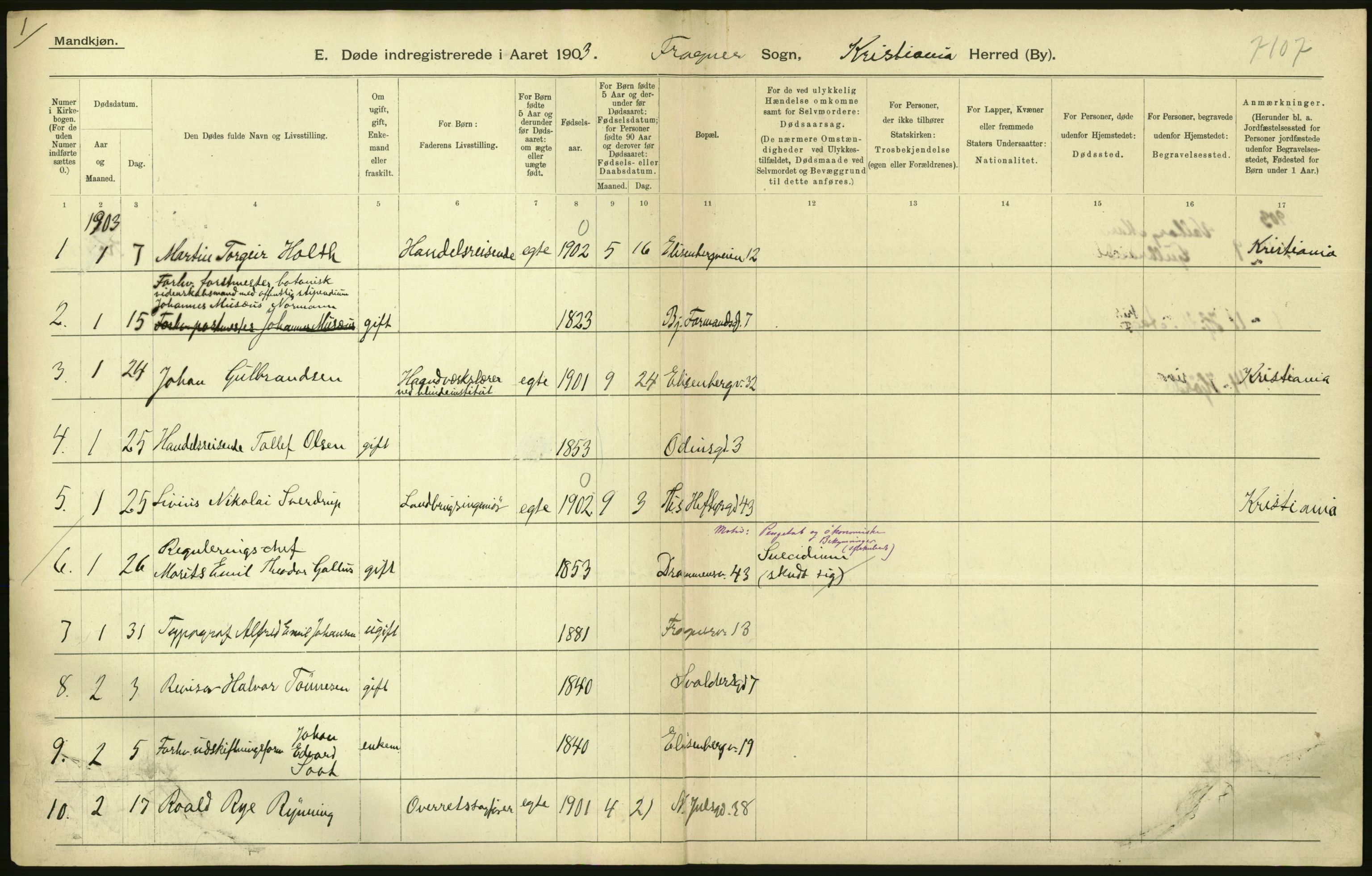 Statistisk sentralbyrå, Sosiodemografiske emner, Befolkning, AV/RA-S-2228/D/Df/Dfa/Dfaa/L0004: Kristiania: Gifte, døde, 1903, p. 210