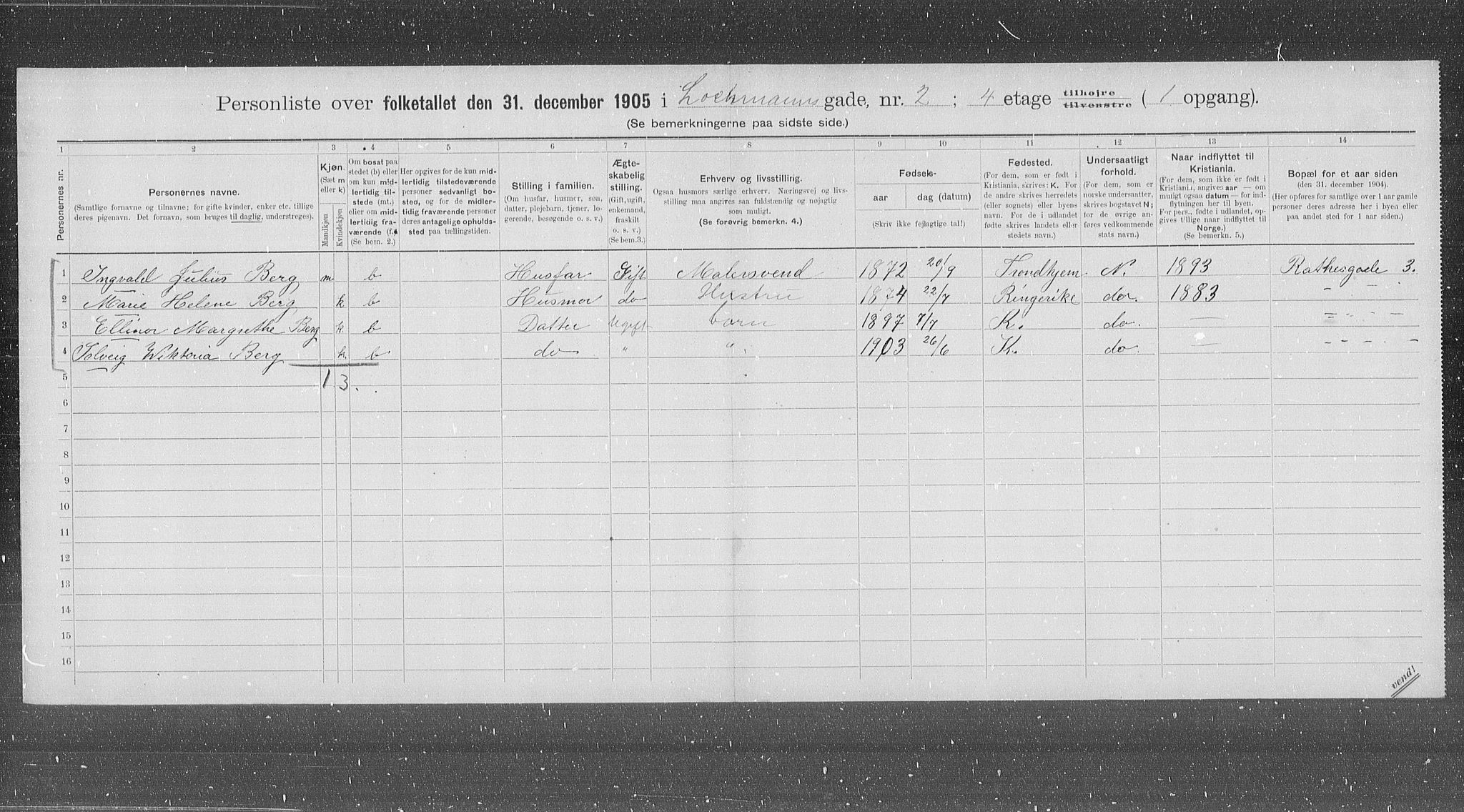 OBA, Municipal Census 1905 for Kristiania, 1905, p. 30616