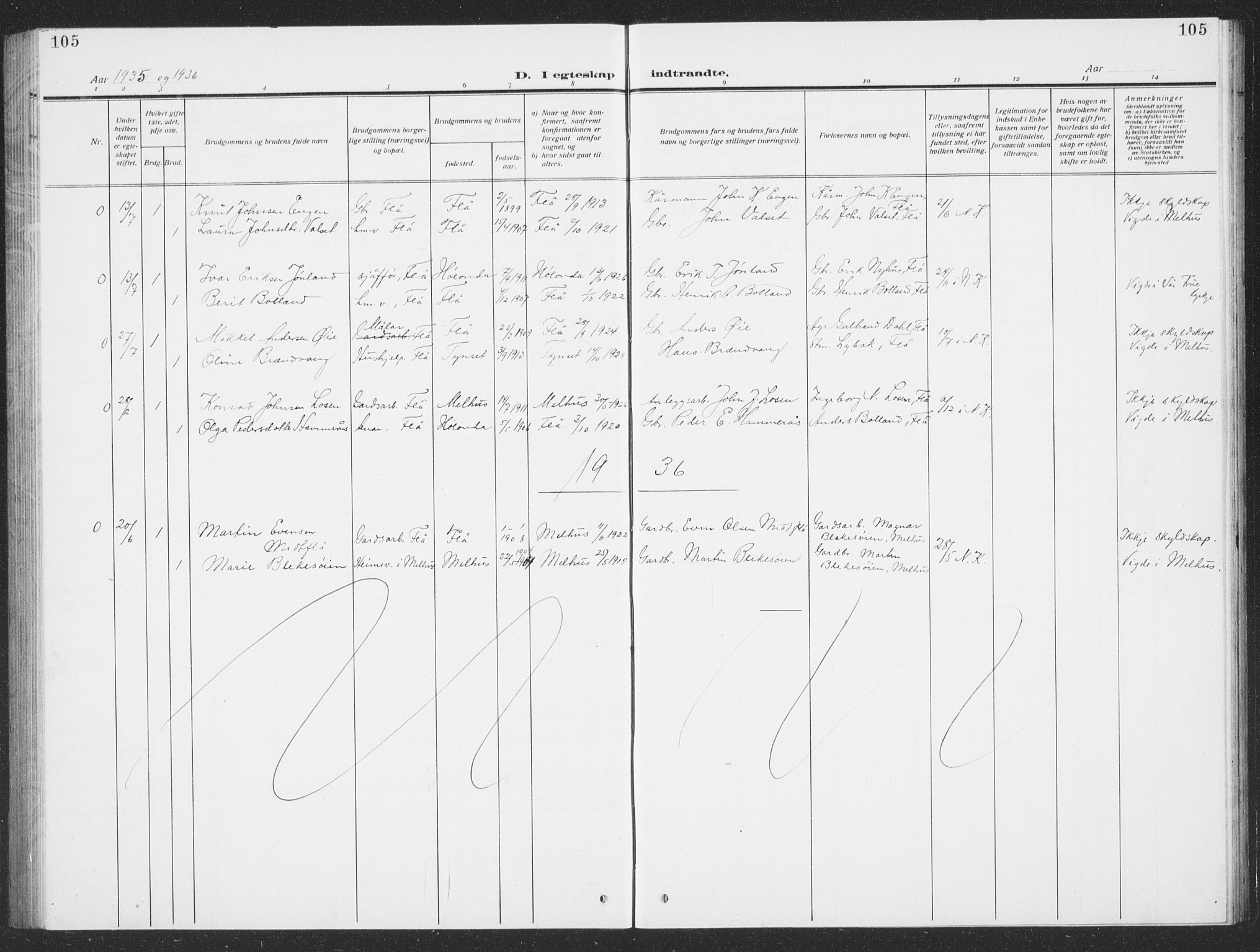 Ministerialprotokoller, klokkerbøker og fødselsregistre - Sør-Trøndelag, SAT/A-1456/693/L1124: Parish register (copy) no. 693C05, 1911-1941, p. 105