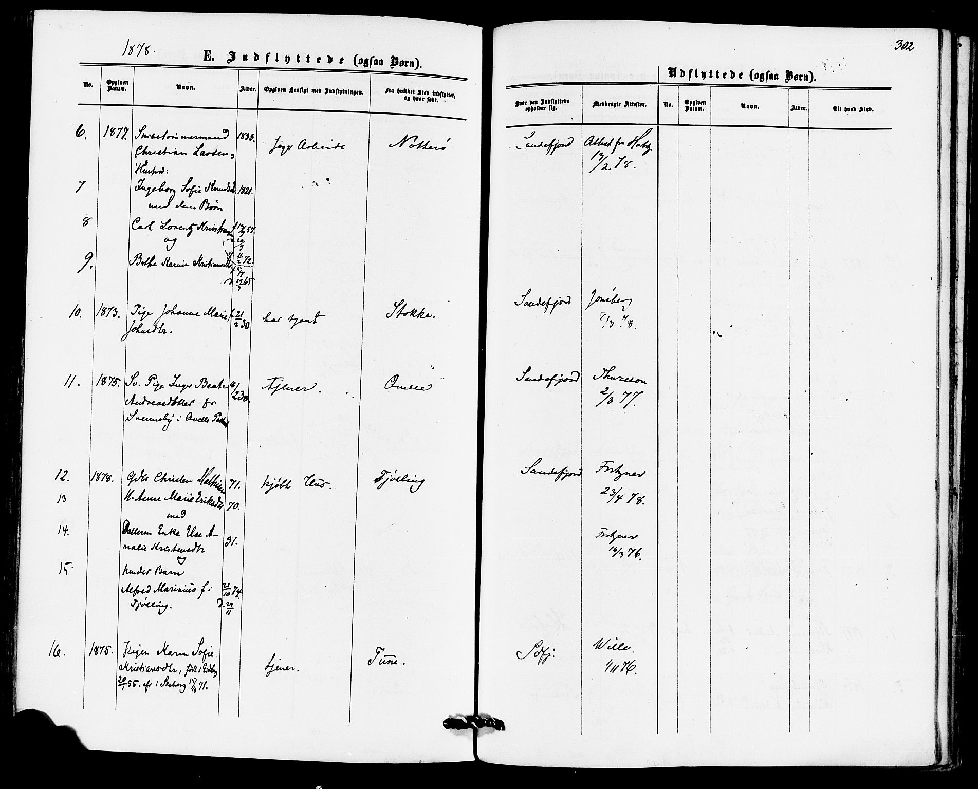 Sandefjord kirkebøker, AV/SAKO-A-315/F/Fa/L0001: Parish register (official) no. 1, 1873-1879, p. 302