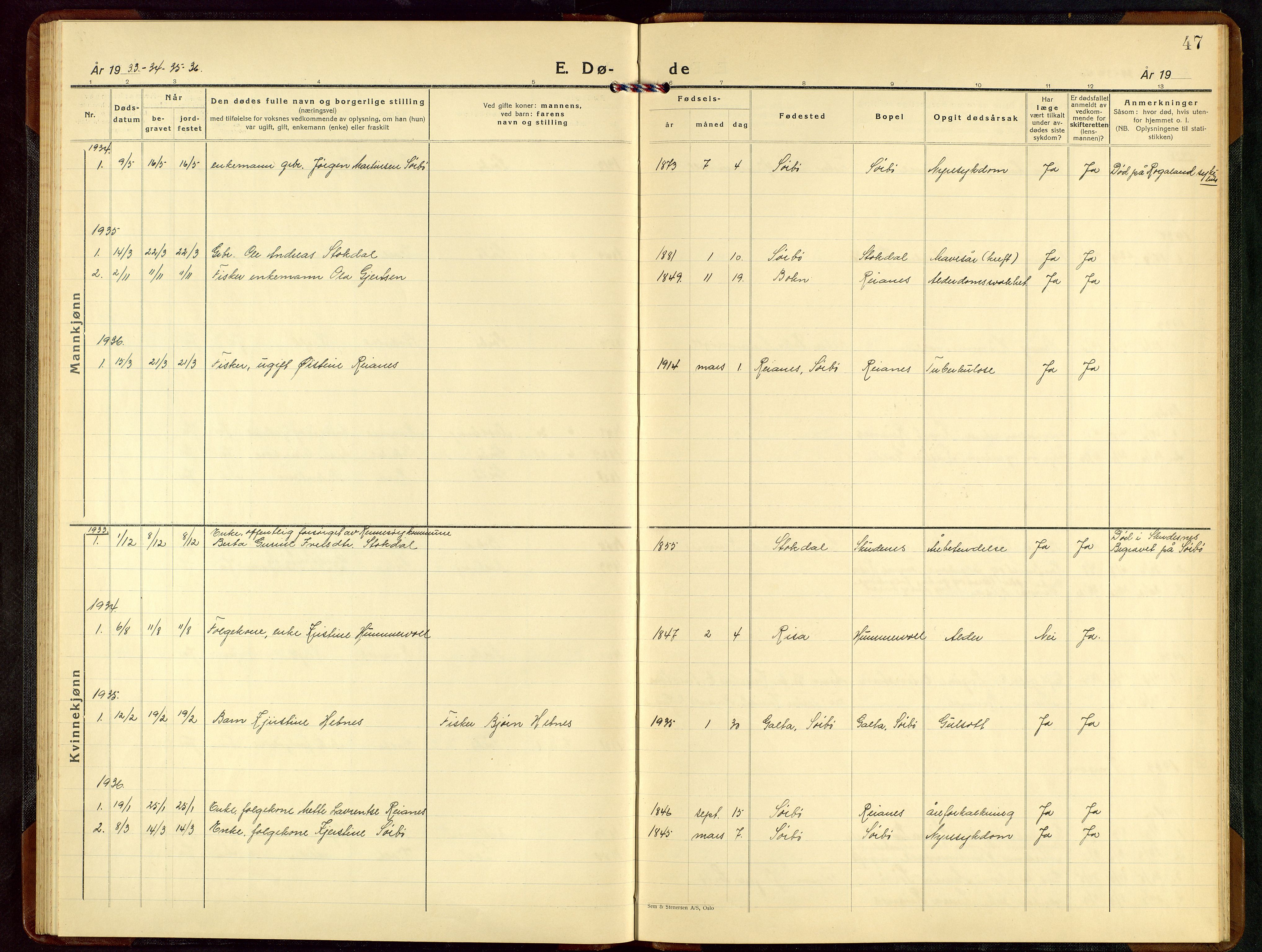 Rennesøy sokneprestkontor, AV/SAST-A -101827/H/Ha/Hab/L0015: Parish register (copy) no. B 14, 1924-1957, p. 47