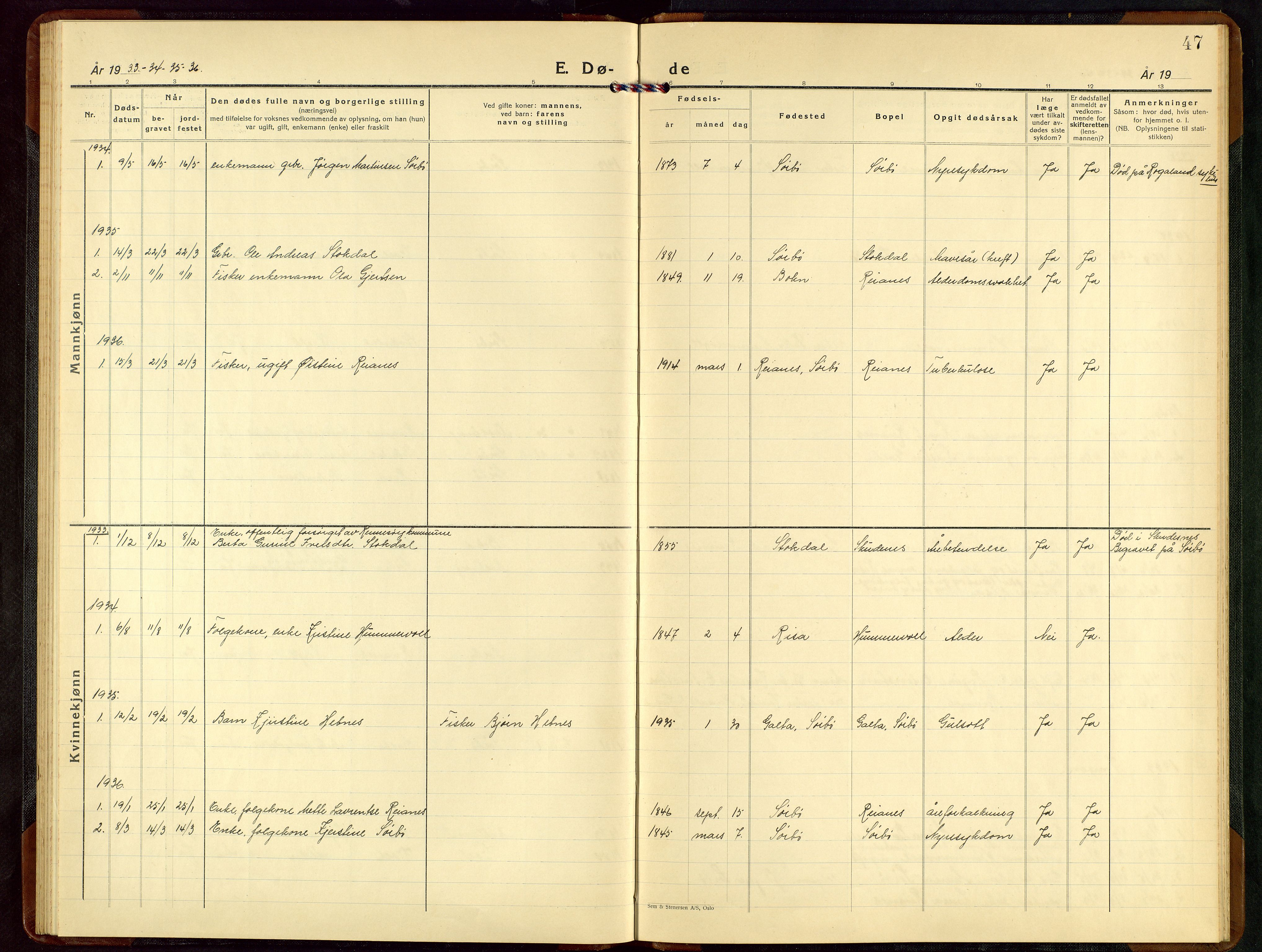 Rennesøy sokneprestkontor, SAST/A -101827/H/Ha/Hab/L0015: Parish register (copy) no. B 14, 1924-1957, p. 47