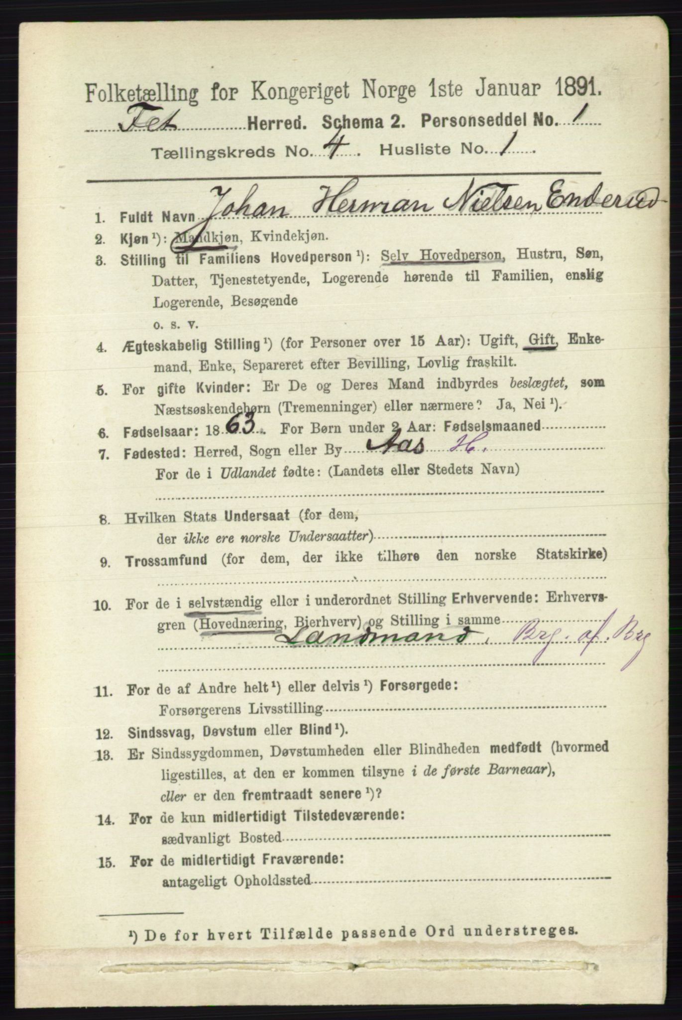 RA, 1891 census for 0227 Fet, 1891, p. 1276