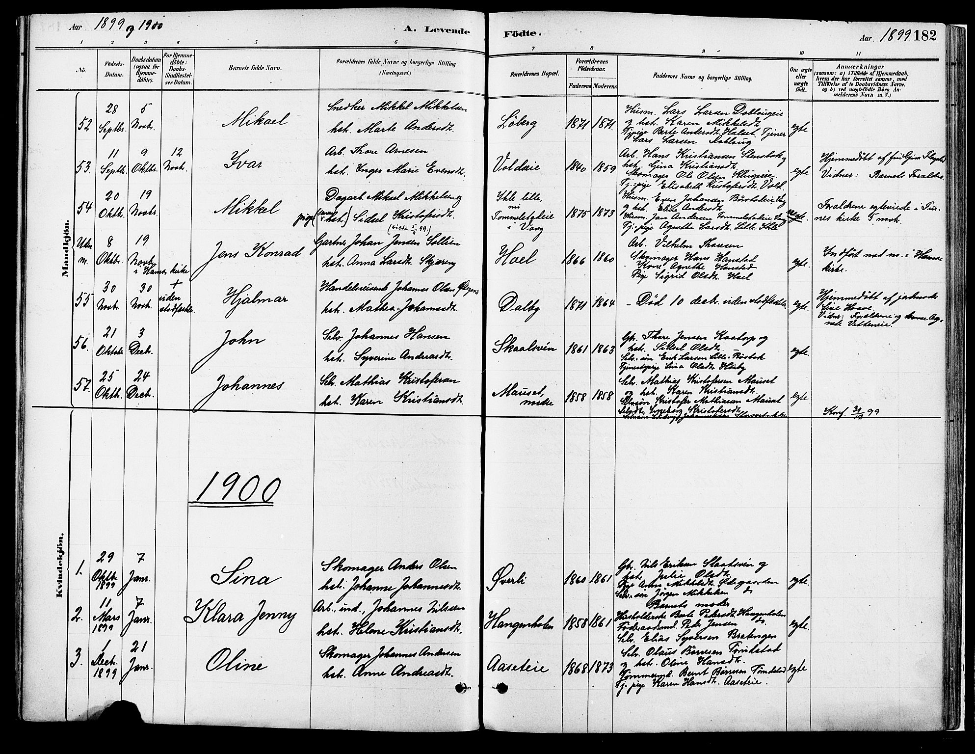 Vang prestekontor, Hedmark, SAH/PREST-008/H/Ha/Haa/L0018A: Parish register (official) no. 18A, 1880-1906, p. 182