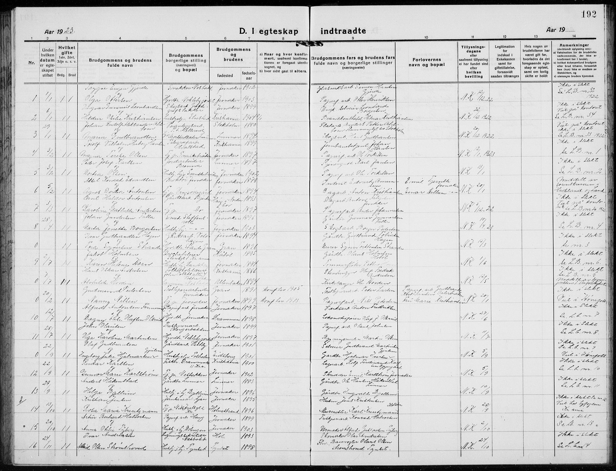 Jevnaker prestekontor, AV/SAH-PREST-116/H/Ha/Hab/L0005: Parish register (copy) no. 5, 1919-1934, p. 192