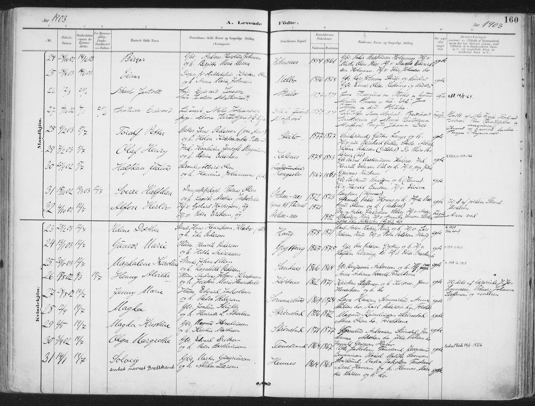 Ministerialprotokoller, klokkerbøker og fødselsregistre - Nordland, SAT/A-1459/888/L1246: Parish register (official) no. 888A12, 1891-1903, p. 160