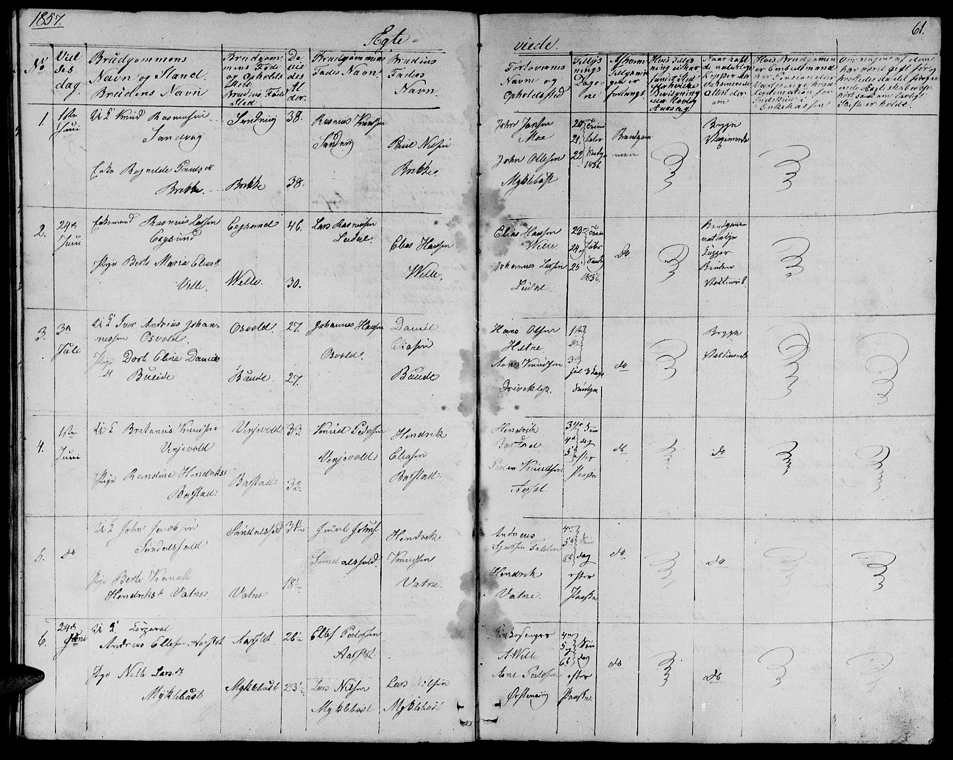 Ministerialprotokoller, klokkerbøker og fødselsregistre - Møre og Romsdal, SAT/A-1454/513/L0187: Parish register (copy) no. 513C01, 1856-1864, p. 61