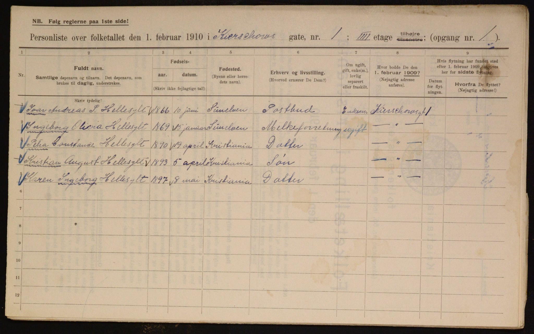 OBA, Municipal Census 1910 for Kristiania, 1910, p. 47851