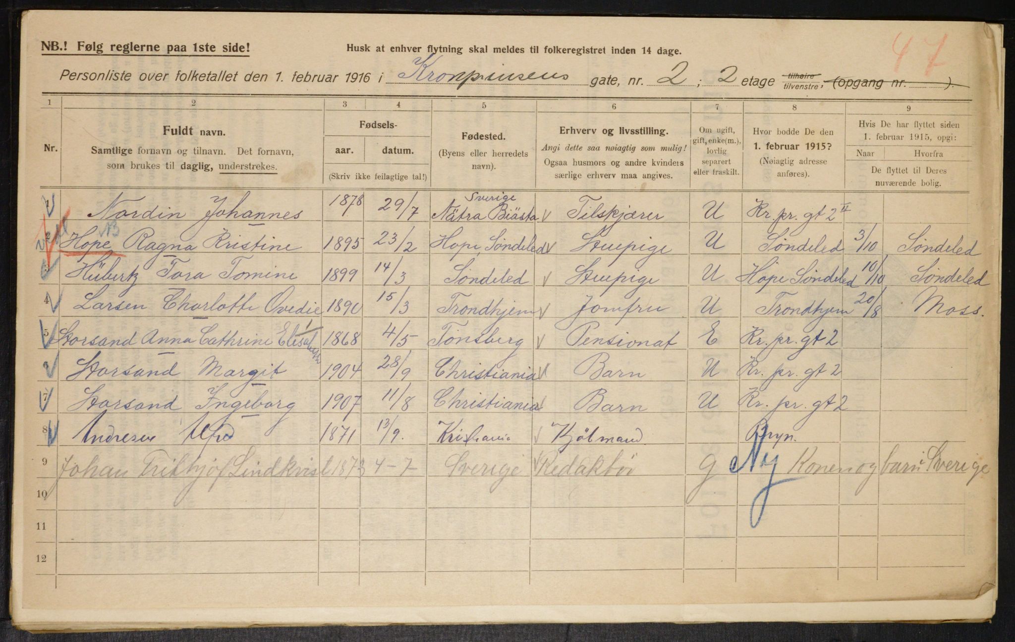 OBA, Municipal Census 1916 for Kristiania, 1916, p. 55698