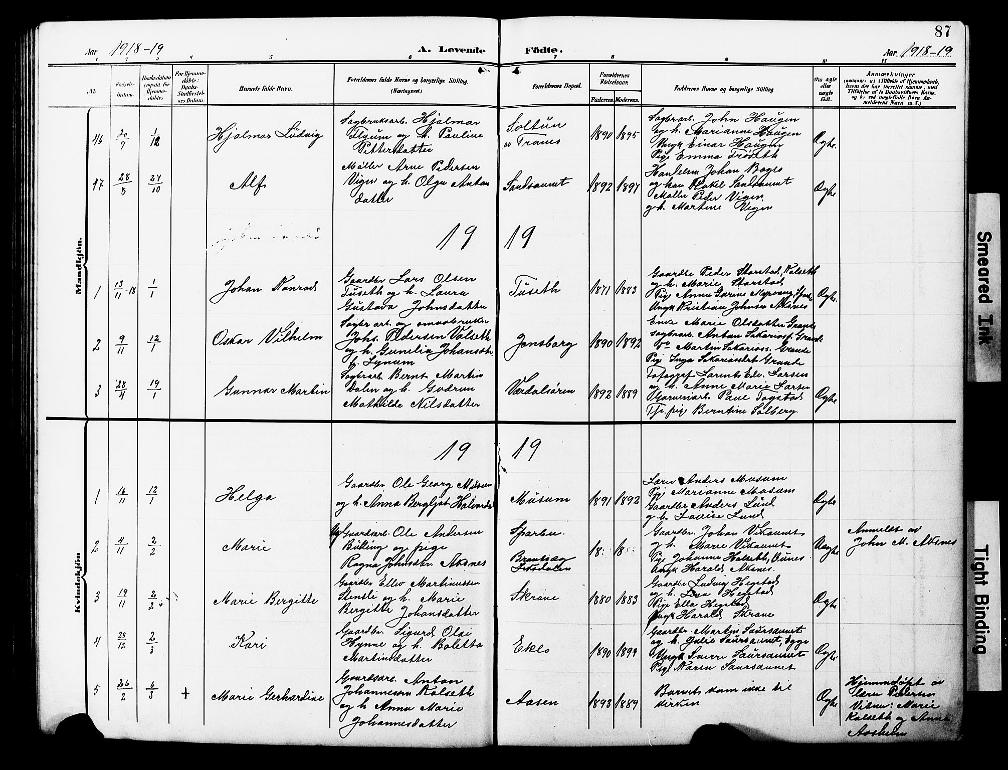 Ministerialprotokoller, klokkerbøker og fødselsregistre - Nord-Trøndelag, SAT/A-1458/723/L0258: Parish register (copy) no. 723C06, 1908-1927, p. 87
