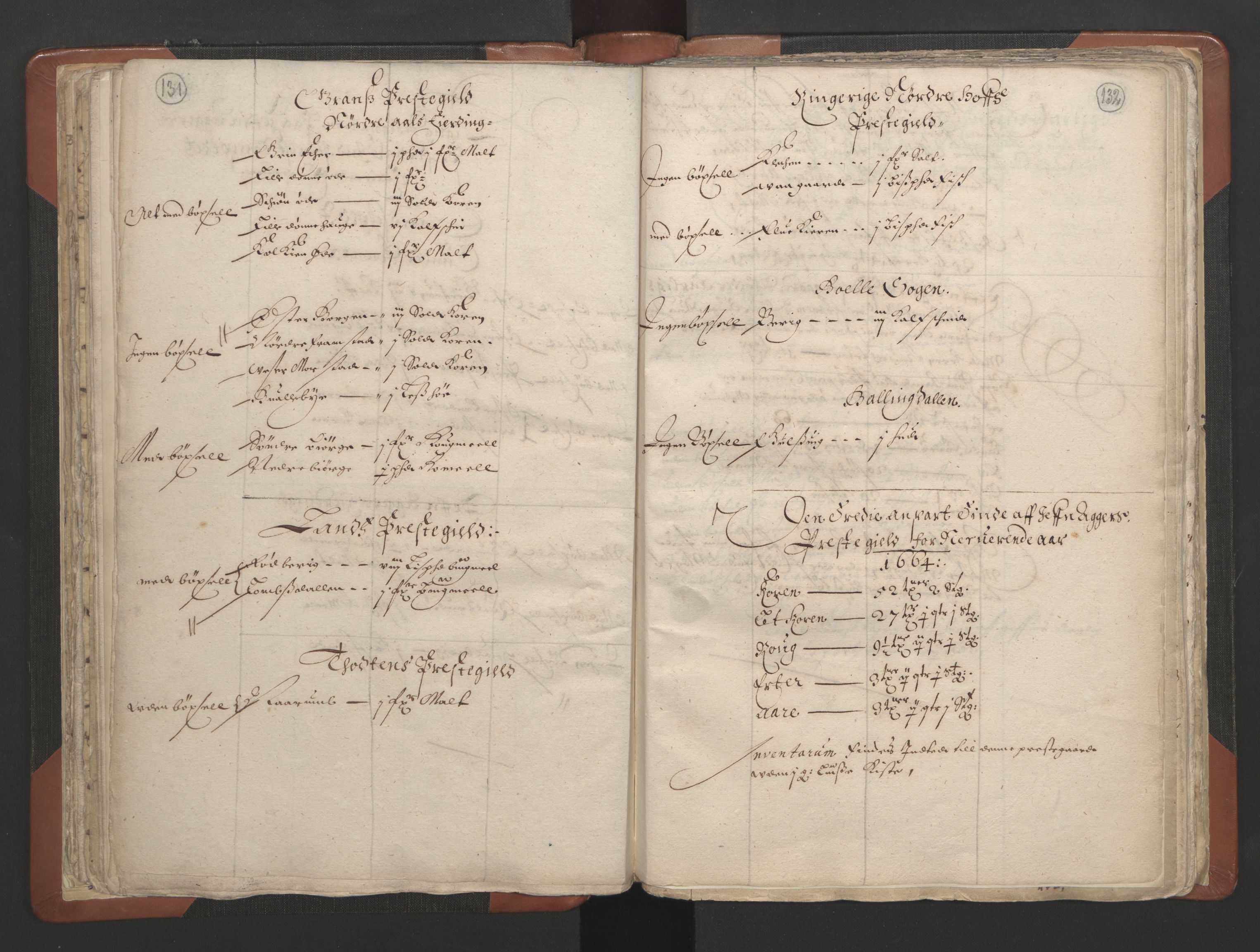 RA, Vicar's Census 1664-1666, no. 7: Hadeland deanery, 1664-1666, p. 131-132