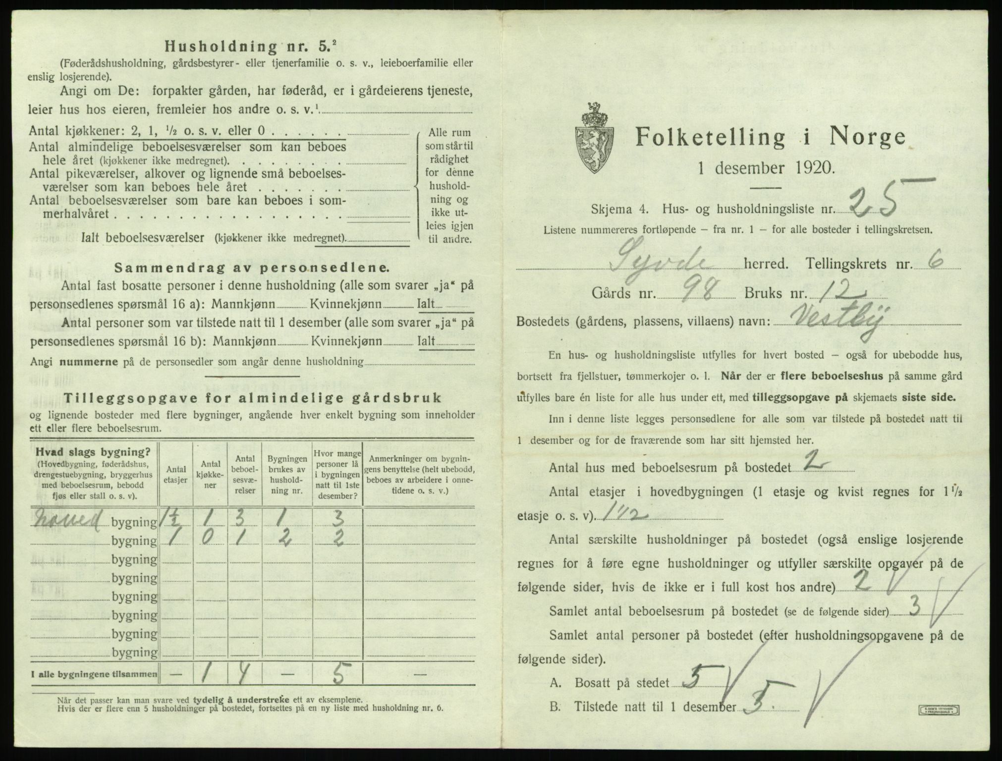 SAT, 1920 census for Syvde, 1920, p. 324