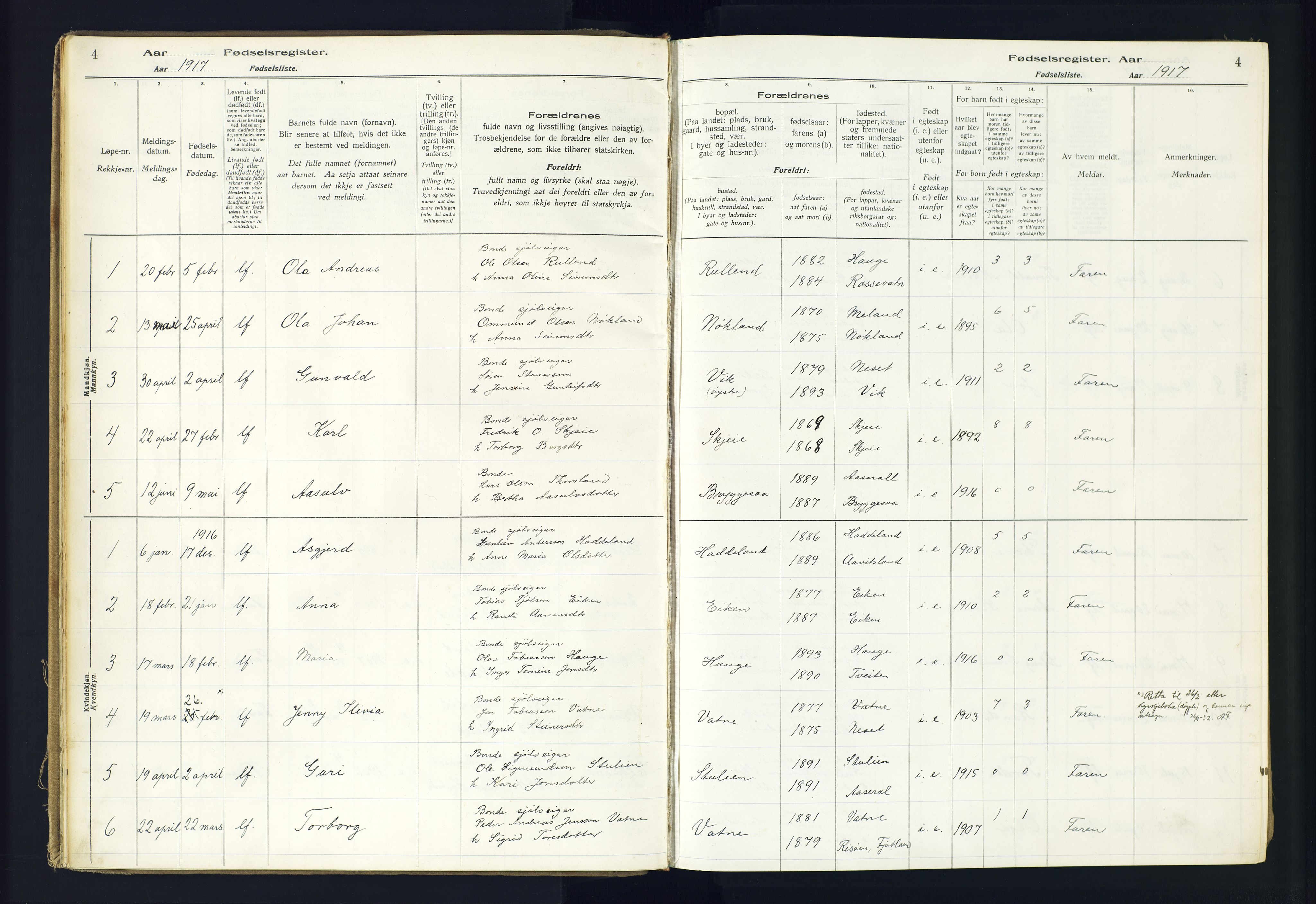 Hægebostad sokneprestkontor, AV/SAK-1111-0024/J/Ja/L0002: Birth register no. II.6.8, 1916-1982, p. 4