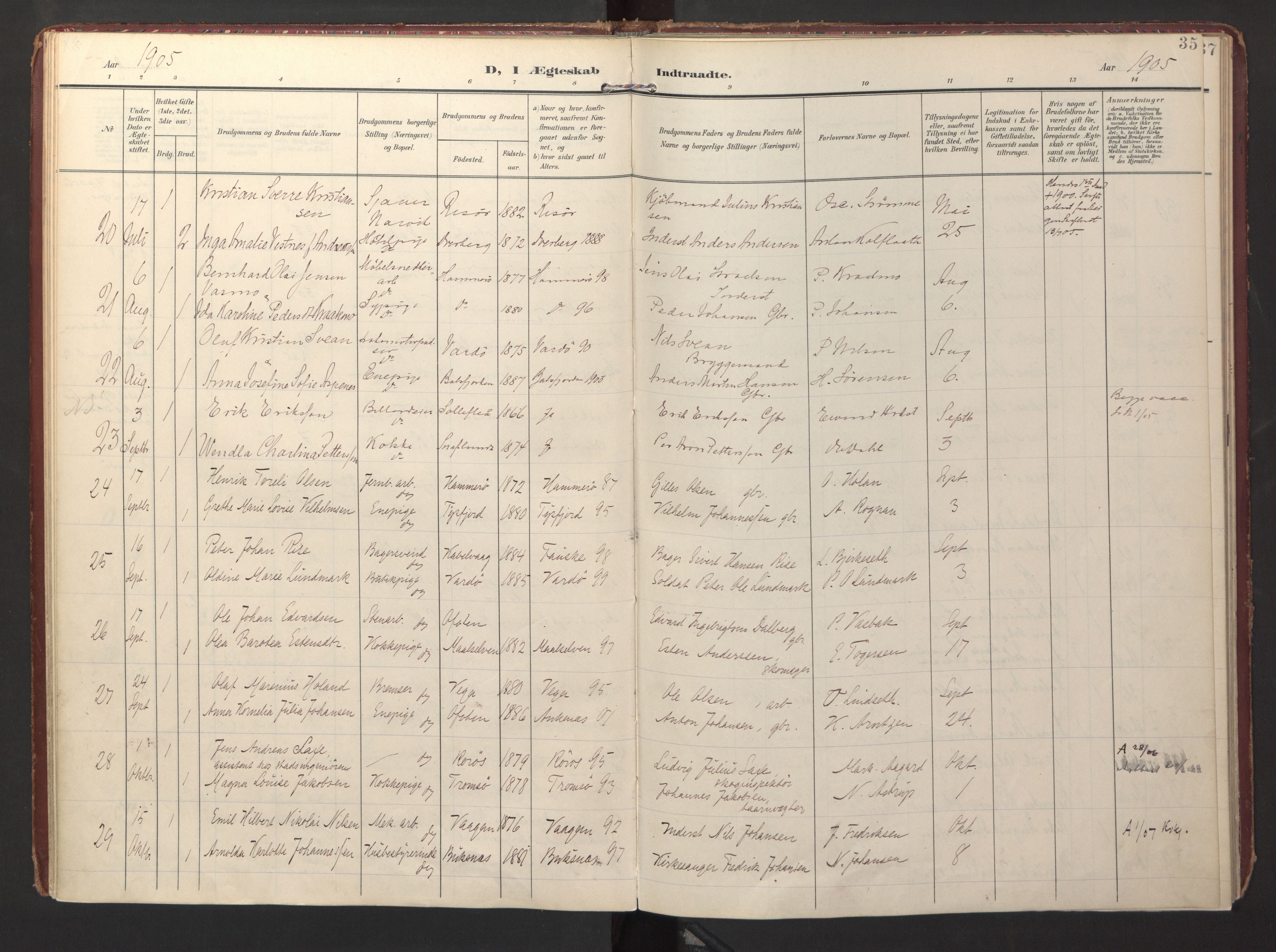 Ministerialprotokoller, klokkerbøker og fødselsregistre - Nordland, AV/SAT-A-1459/871/L0999: Parish register (official) no. 871A15, 1902-1917, p. 35