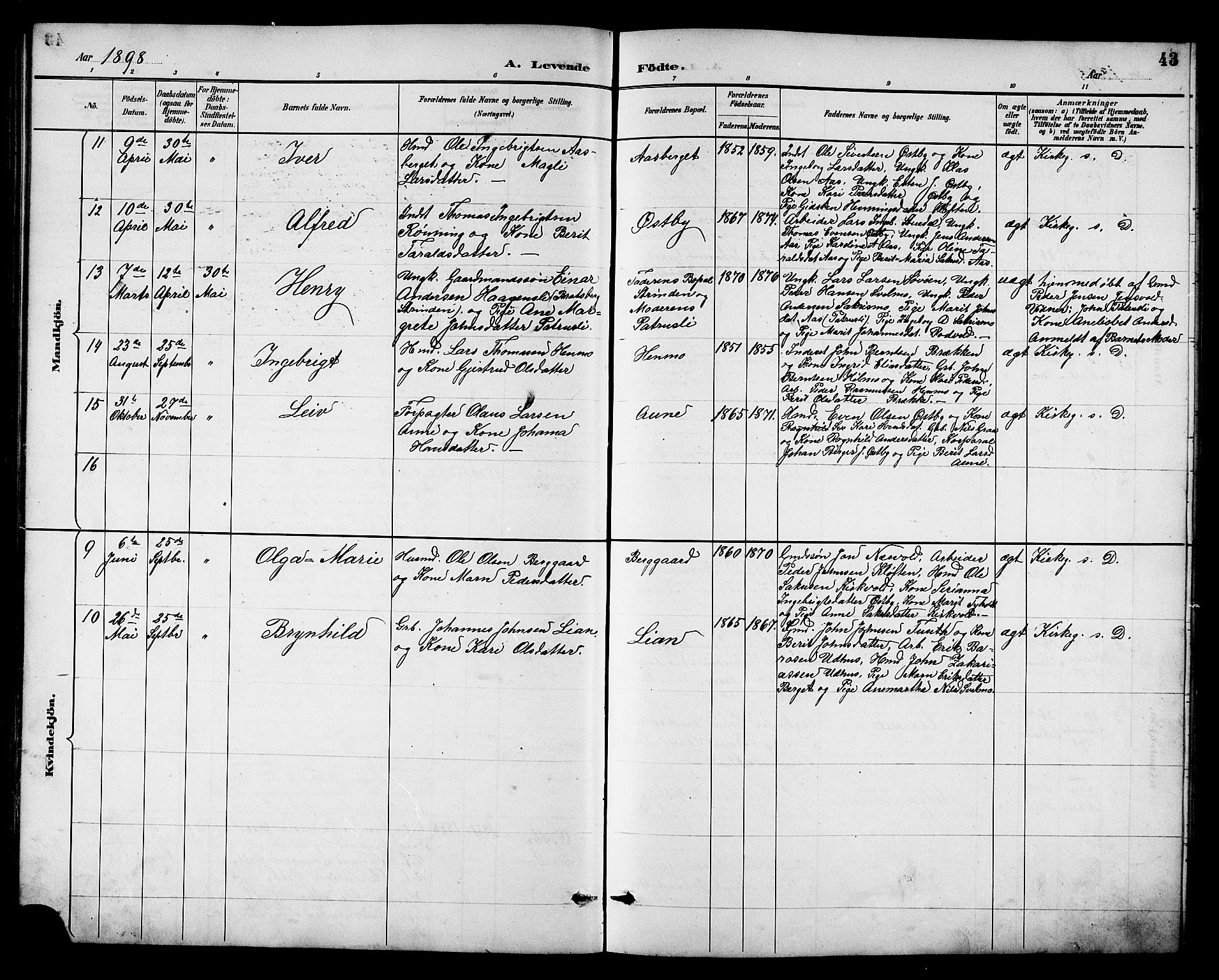 Ministerialprotokoller, klokkerbøker og fødselsregistre - Sør-Trøndelag, SAT/A-1456/698/L1167: Parish register (copy) no. 698C04, 1888-1907, p. 43