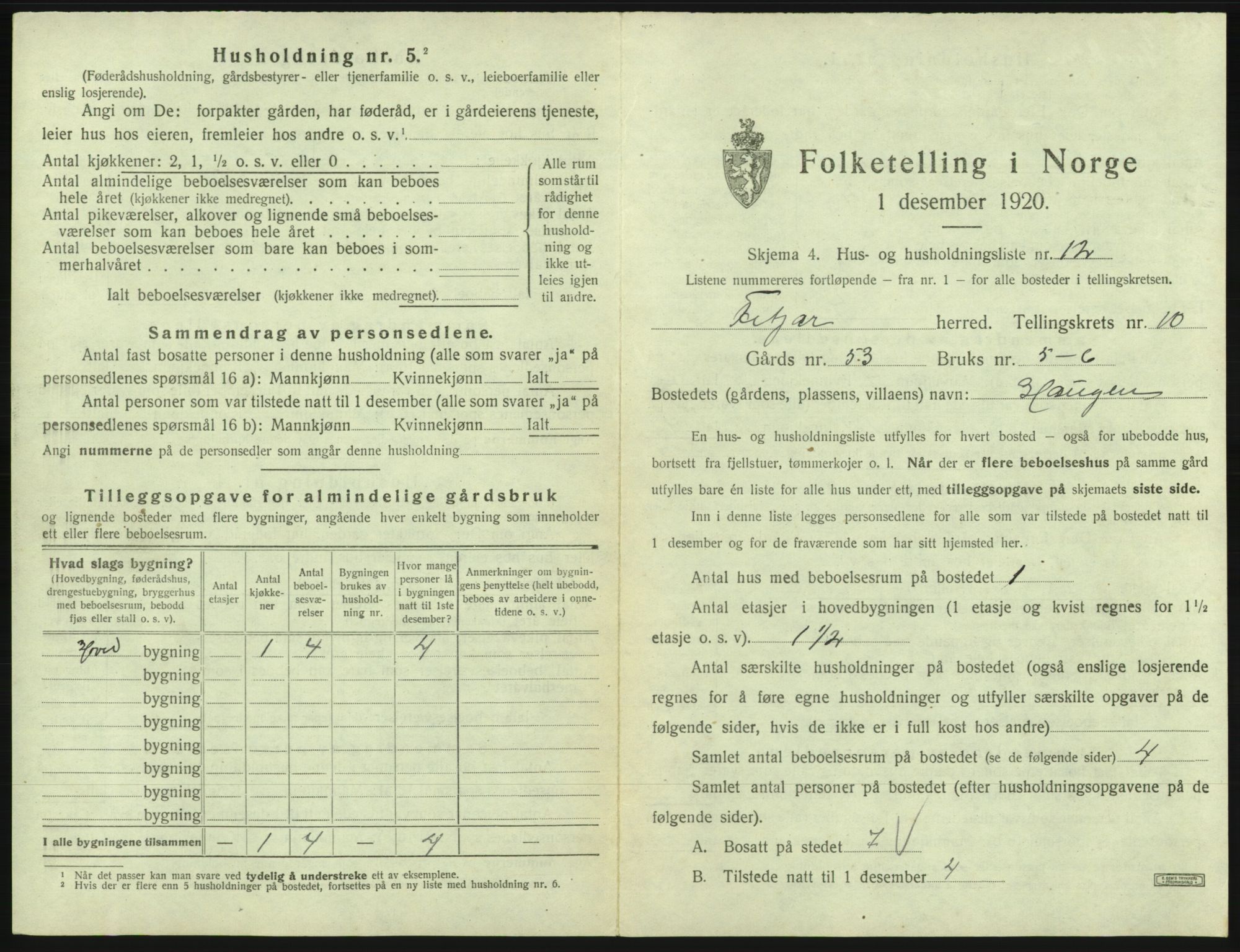 SAB, 1920 census for Fitjar, 1920, p. 591