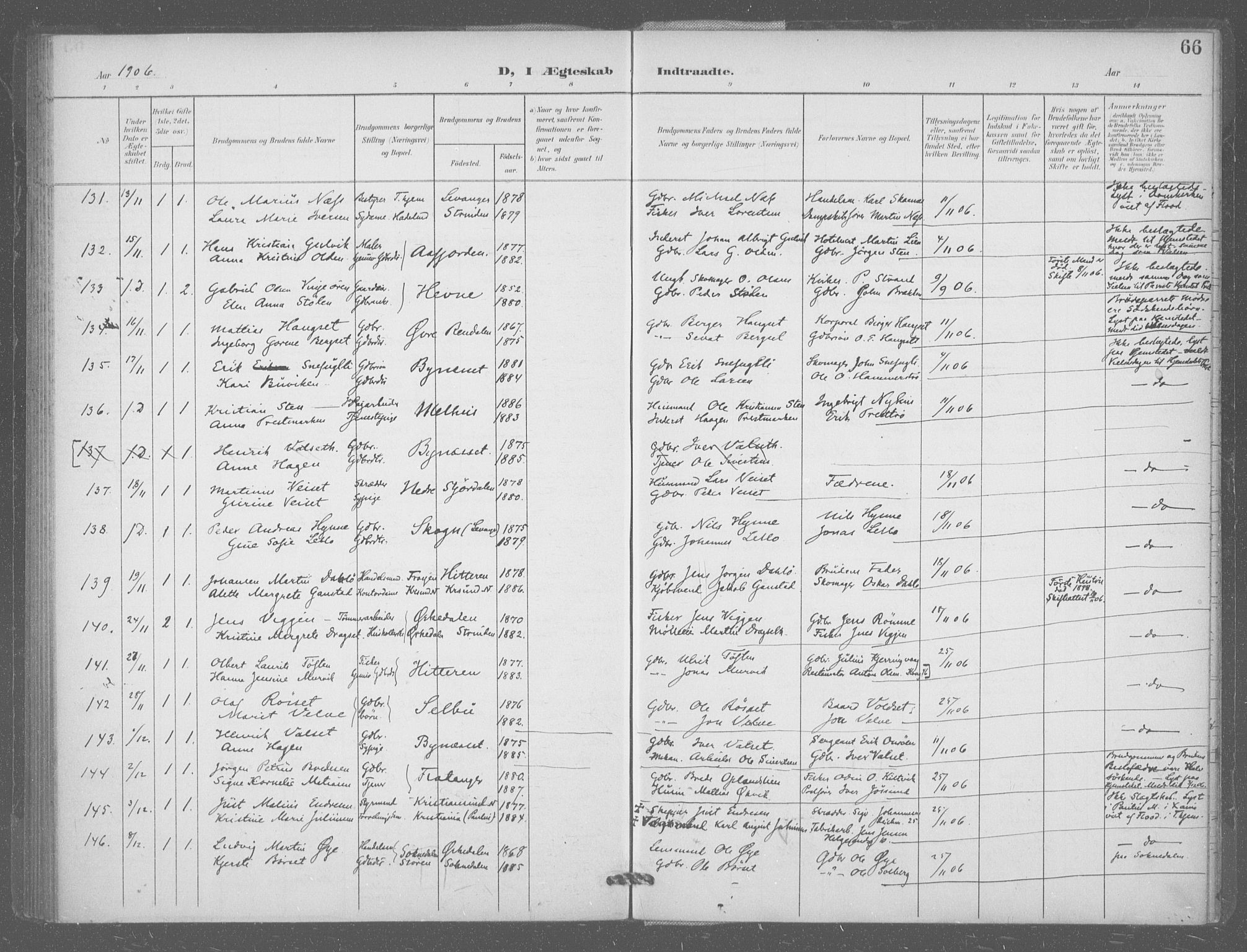 Ministerialprotokoller, klokkerbøker og fødselsregistre - Sør-Trøndelag, SAT/A-1456/601/L0077: Curate's parish register no. 601B10, 1900-1907, p. 66