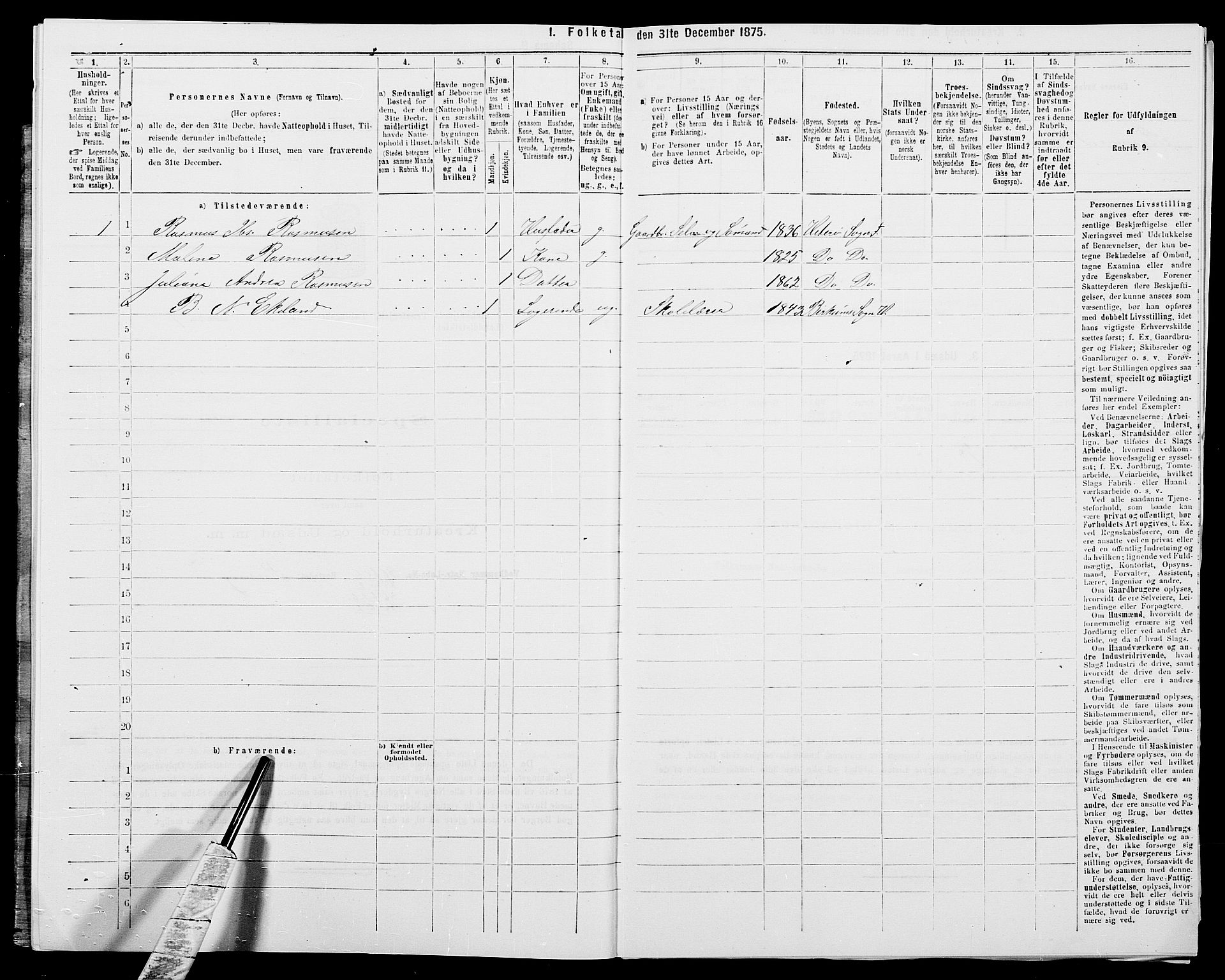 SAK, 1875 census for 1042L Flekkefjord/Nes og Hidra, 1875, p. 408