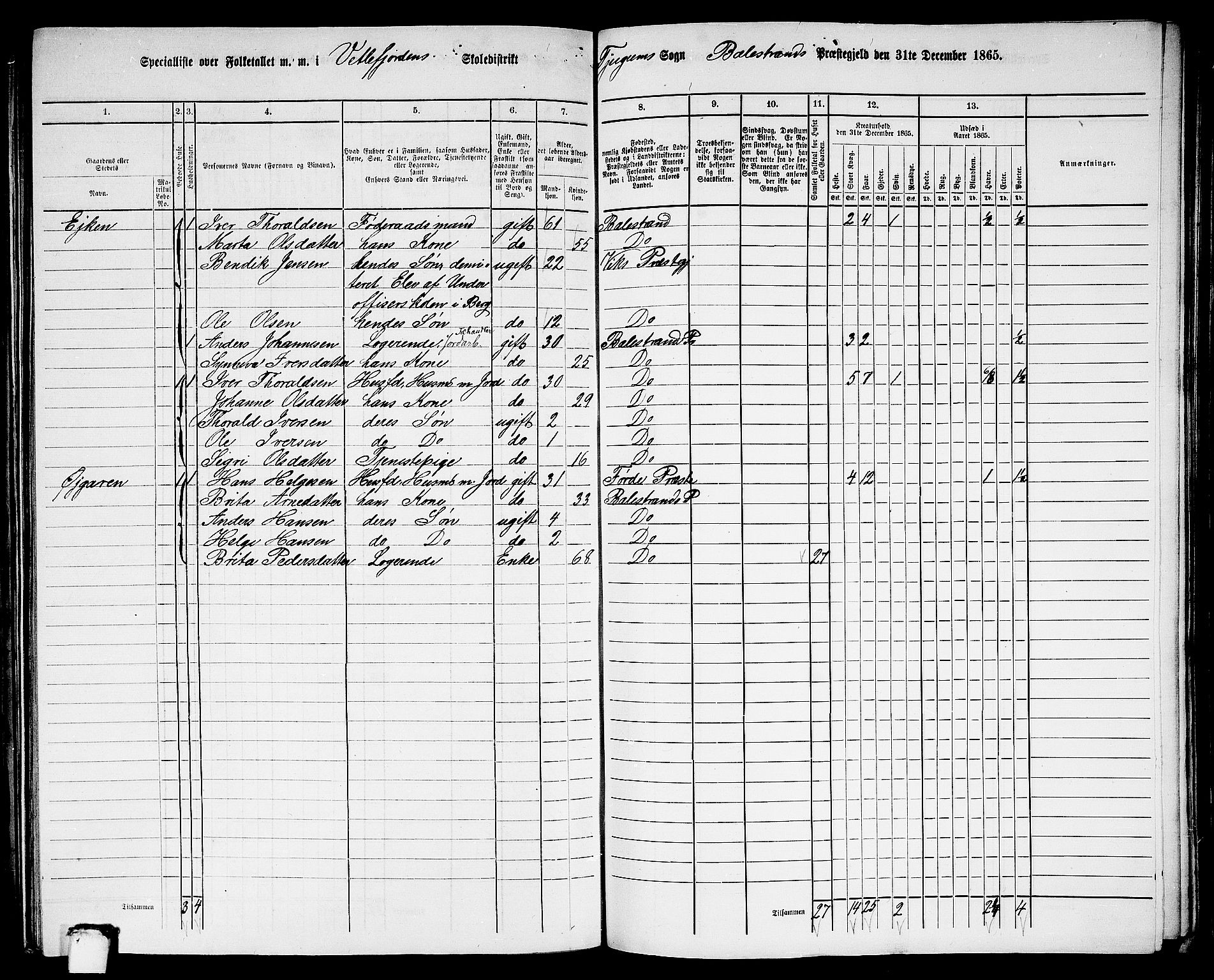 RA, 1865 census for Balestrand, 1865, p. 45