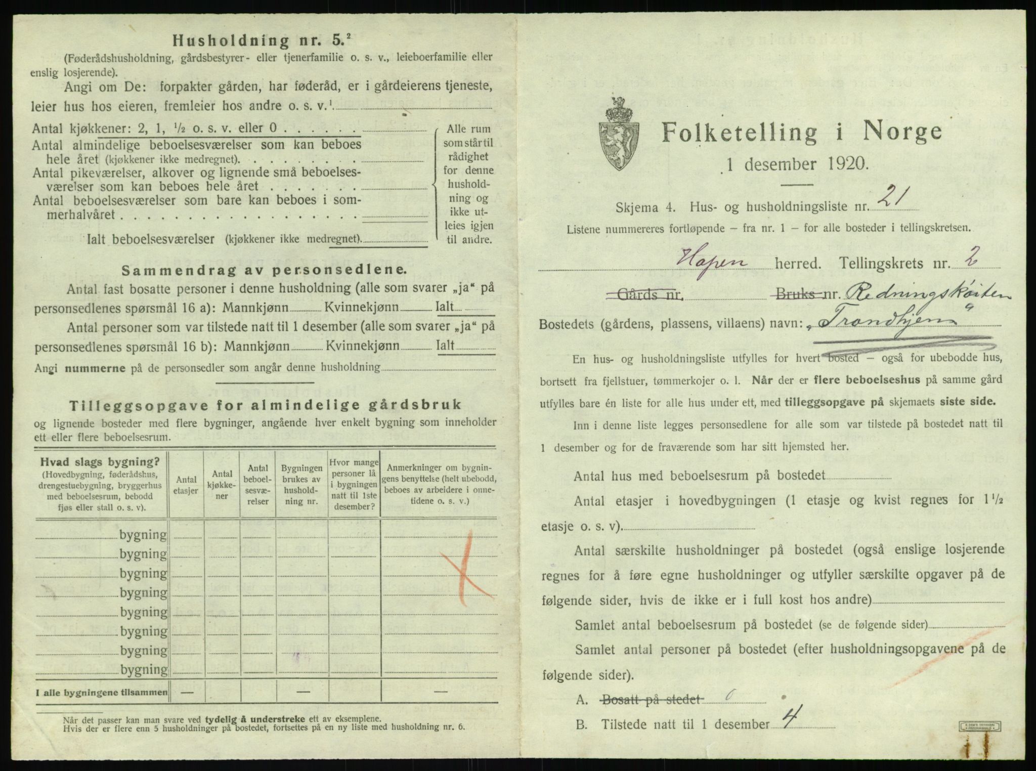 SAT, 1920 census for Hopen, 1920, p. 200