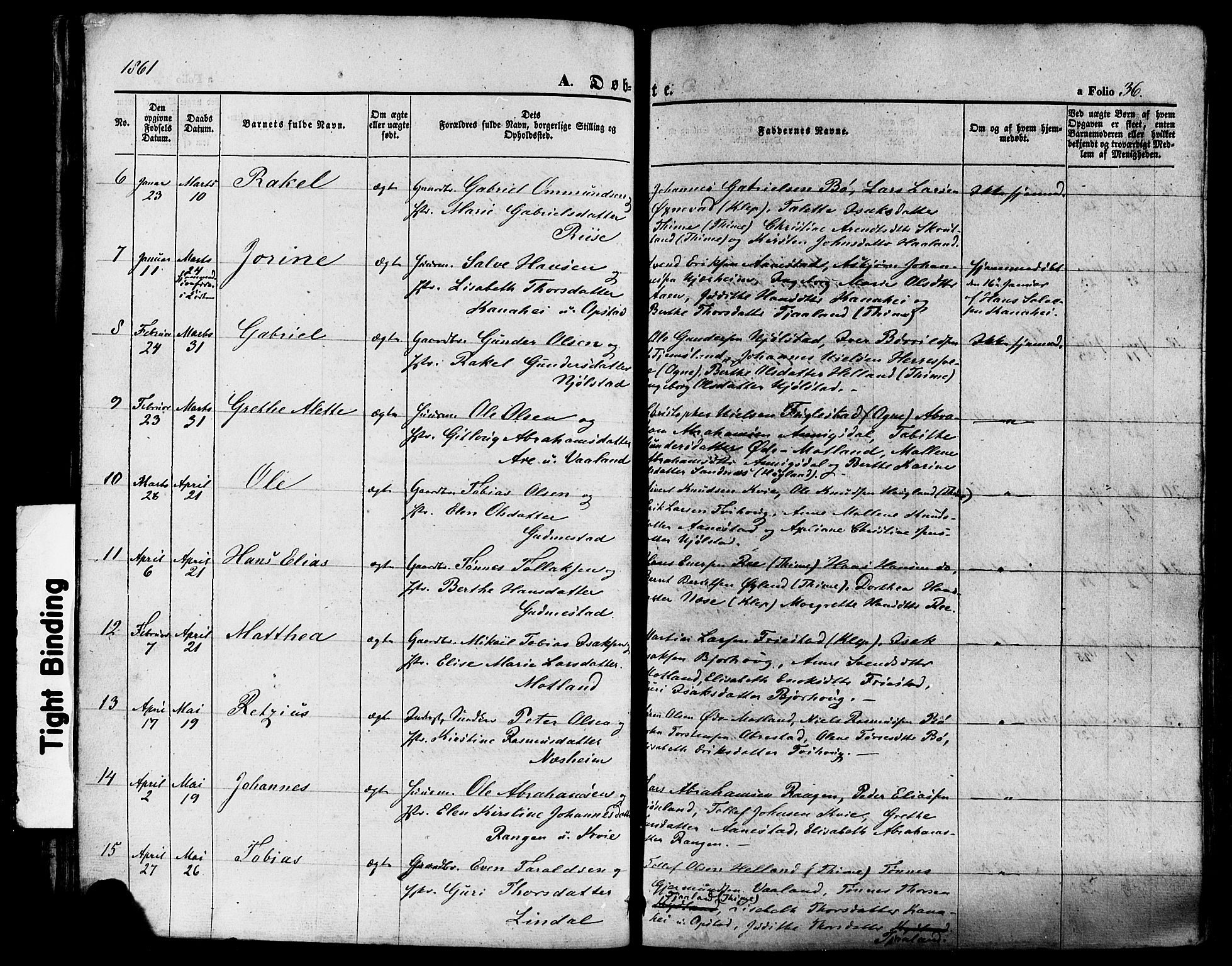 Hå sokneprestkontor, AV/SAST-A-101801/001/30BA/L0008: Parish register (official) no. A 7, 1853-1878, p. 36