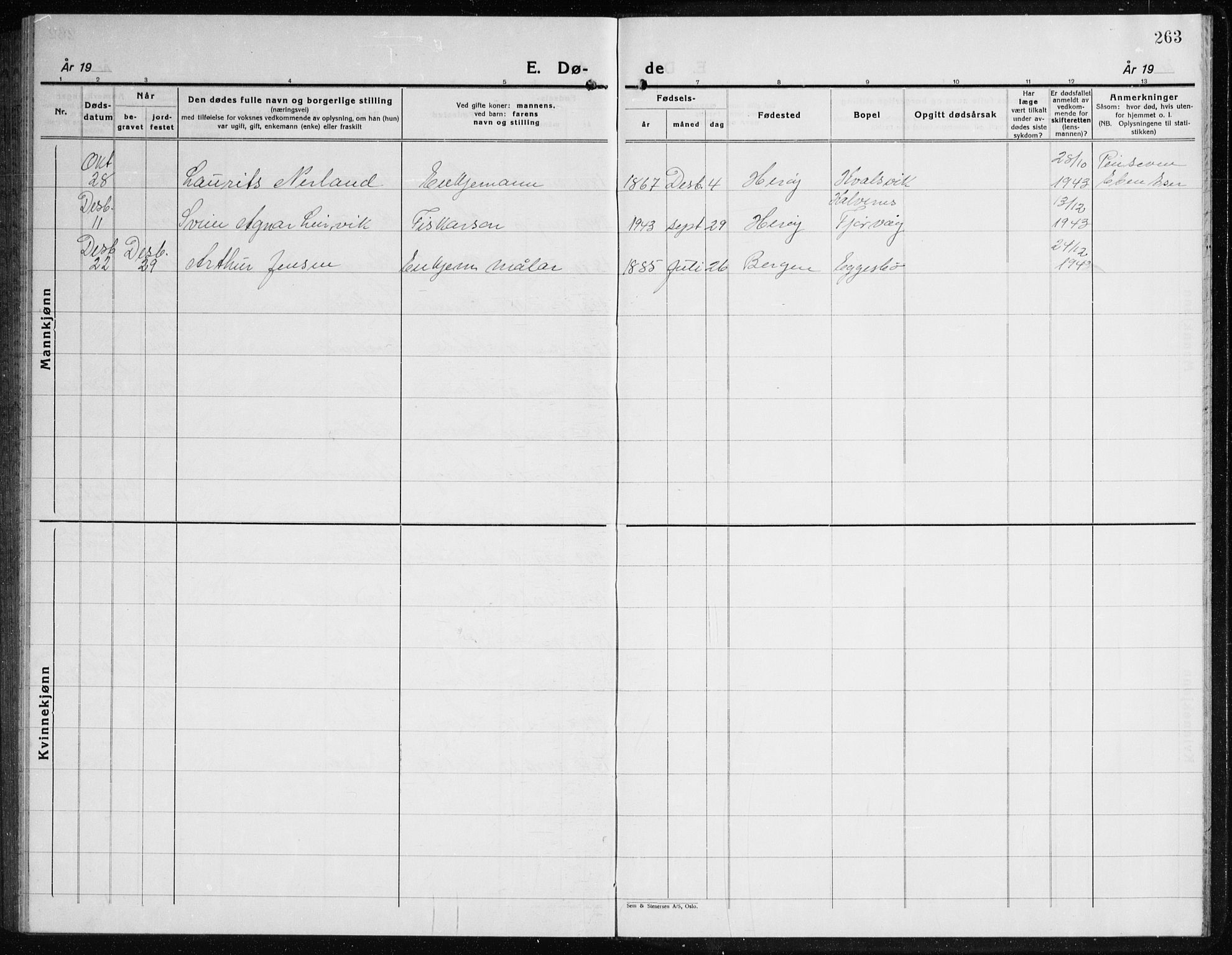 Ministerialprotokoller, klokkerbøker og fødselsregistre - Møre og Romsdal, AV/SAT-A-1454/507/L0085: Parish register (copy) no. 507C08, 1933-1944, p. 263