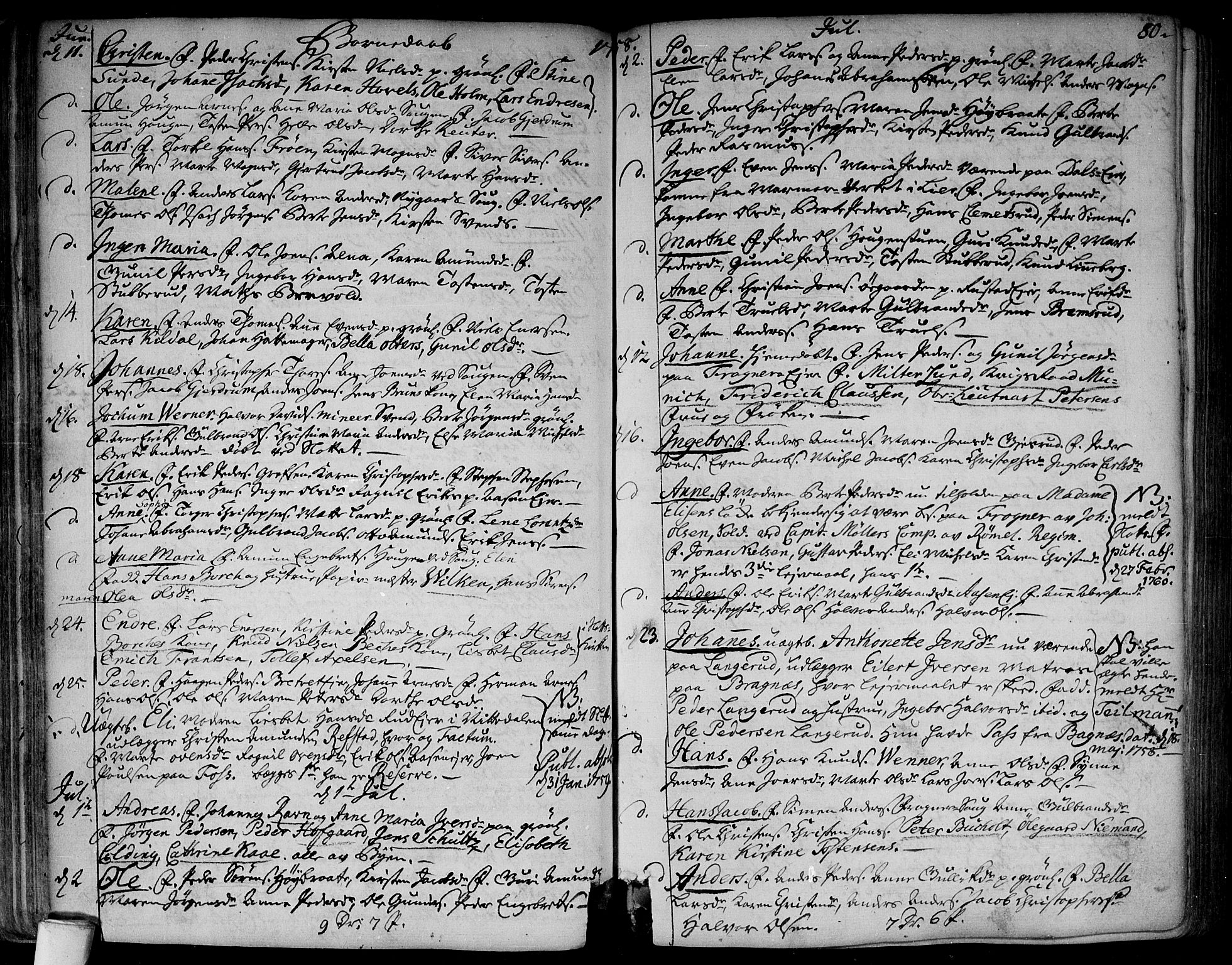Aker prestekontor kirkebøker, SAO/A-10861/F/L0008: Parish register (official) no. 8, 1749-1765, p. 80