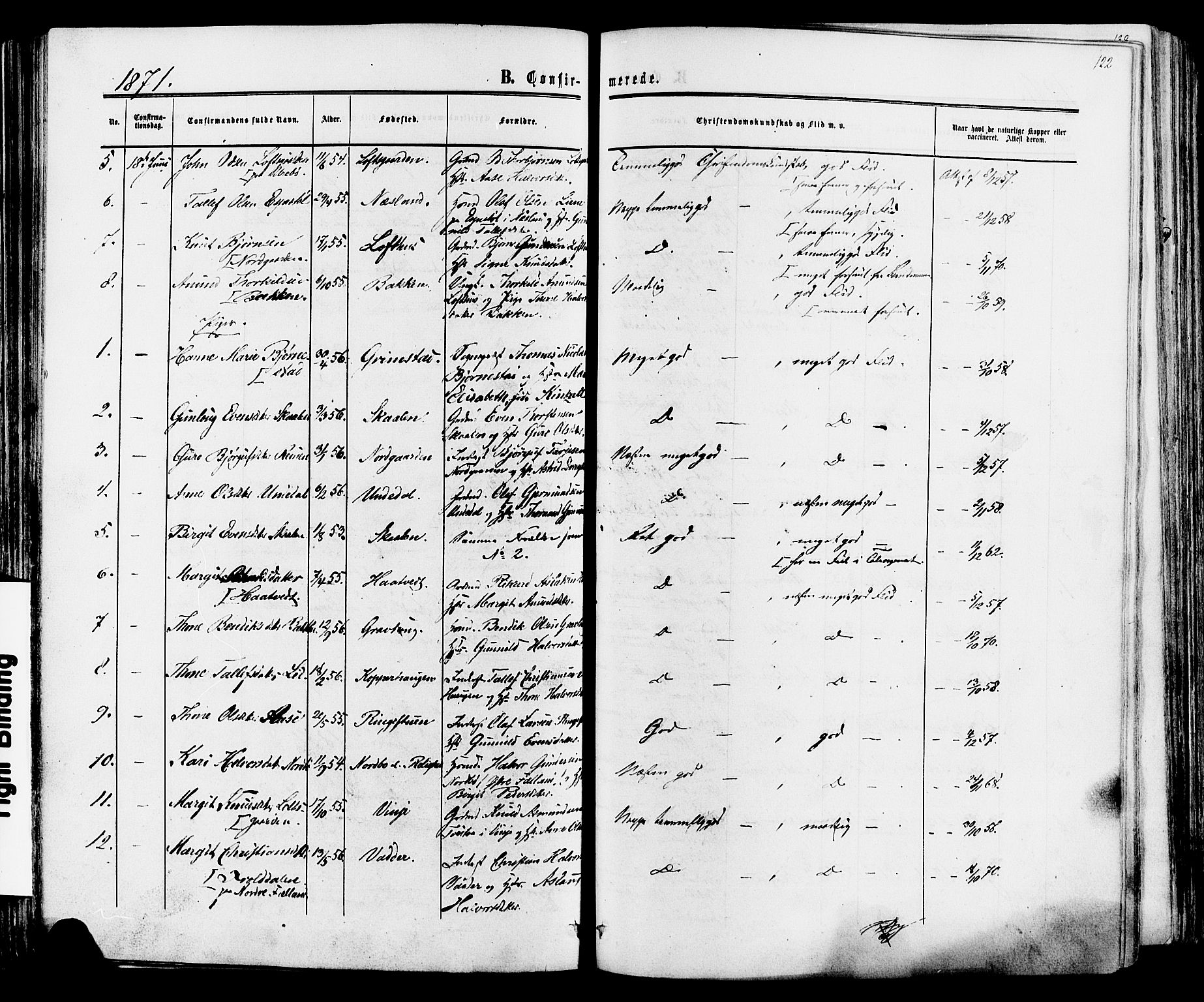Mo kirkebøker, SAKO/A-286/F/Fa/L0006: Parish register (official) no. I 6, 1865-1885, p. 122