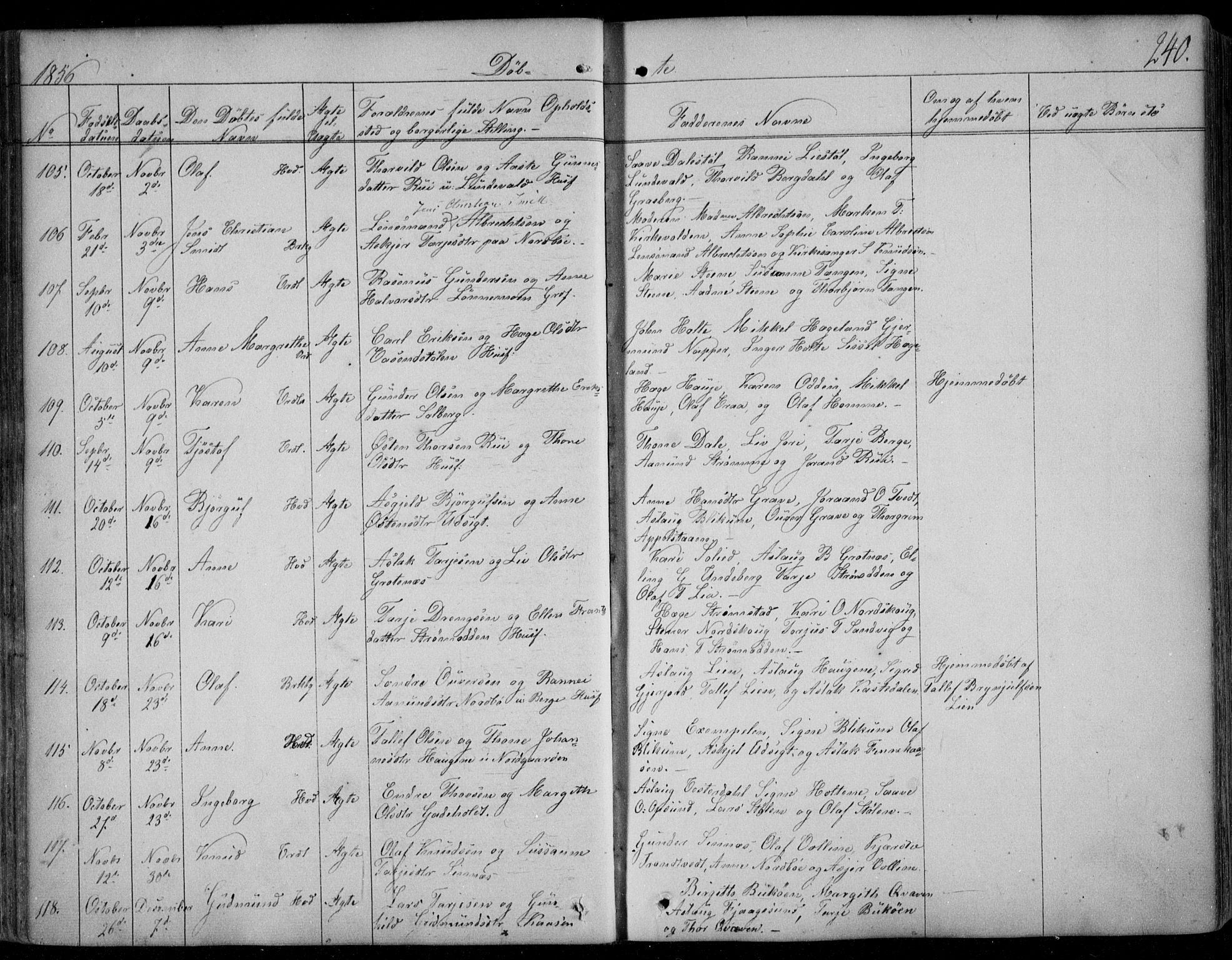 Kviteseid kirkebøker, SAKO/A-276/F/Fa/L0006: Parish register (official) no. I 6, 1836-1858, p. 240